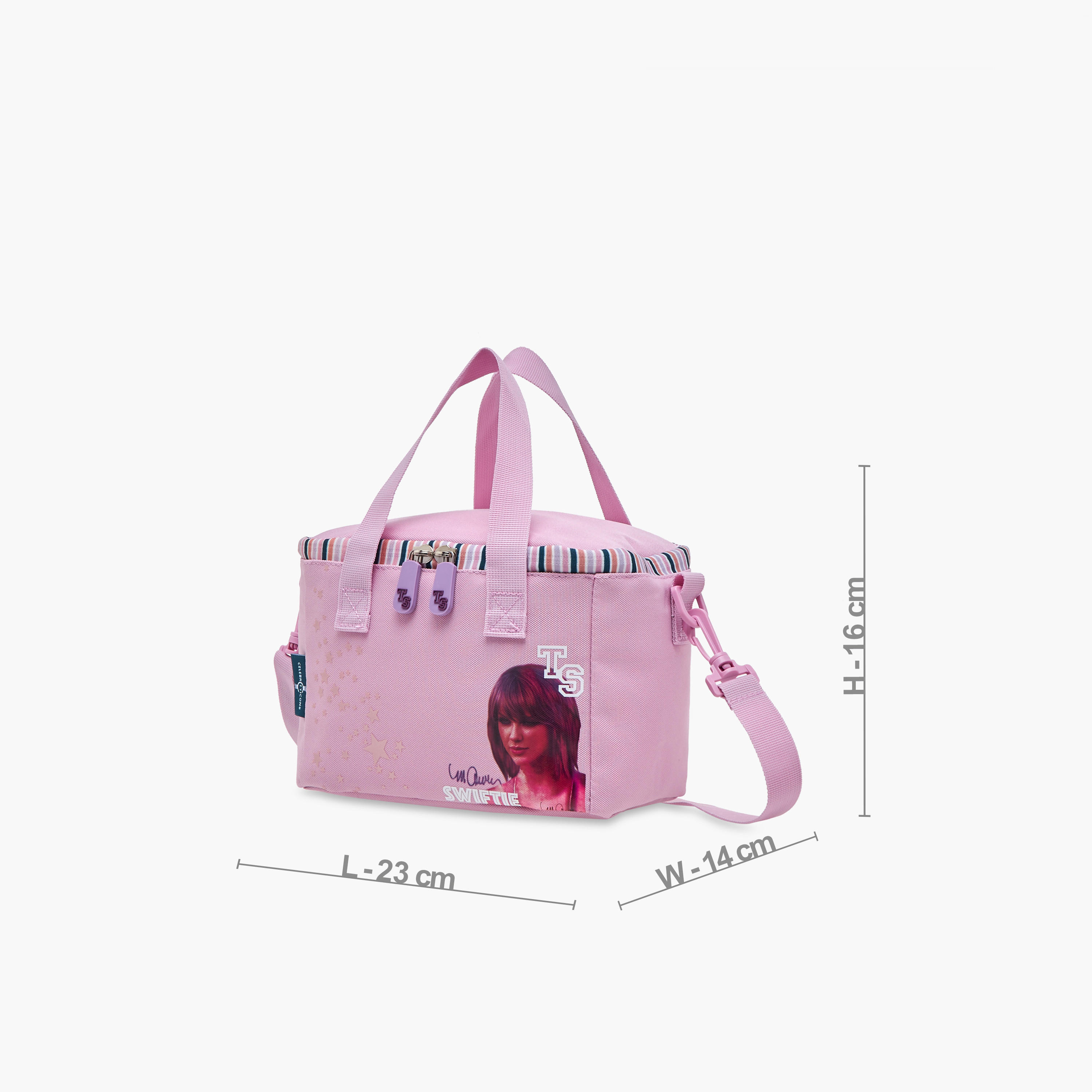 Celebrity Icons Taylor Swift Print Lunch Bag with Adjustable Strap and Zip Closure-school-lunchessentials-lunchbags-image-2