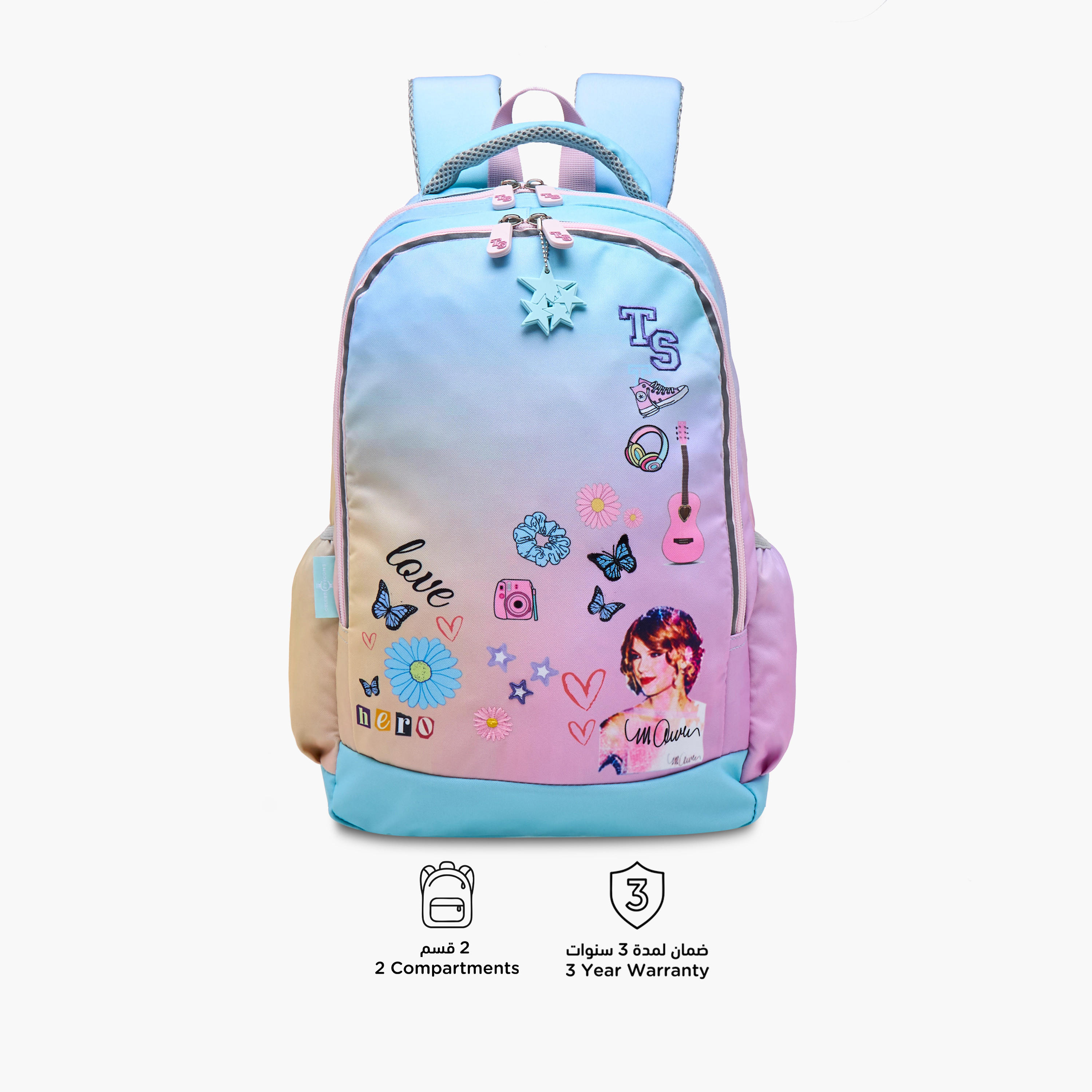 Celebrity Icons Taylor Swift Print Backpack with Laptop Compartment and Zip Closure - 30x15x44 cm-school-bagsandbackpacks-backpacks-image-4