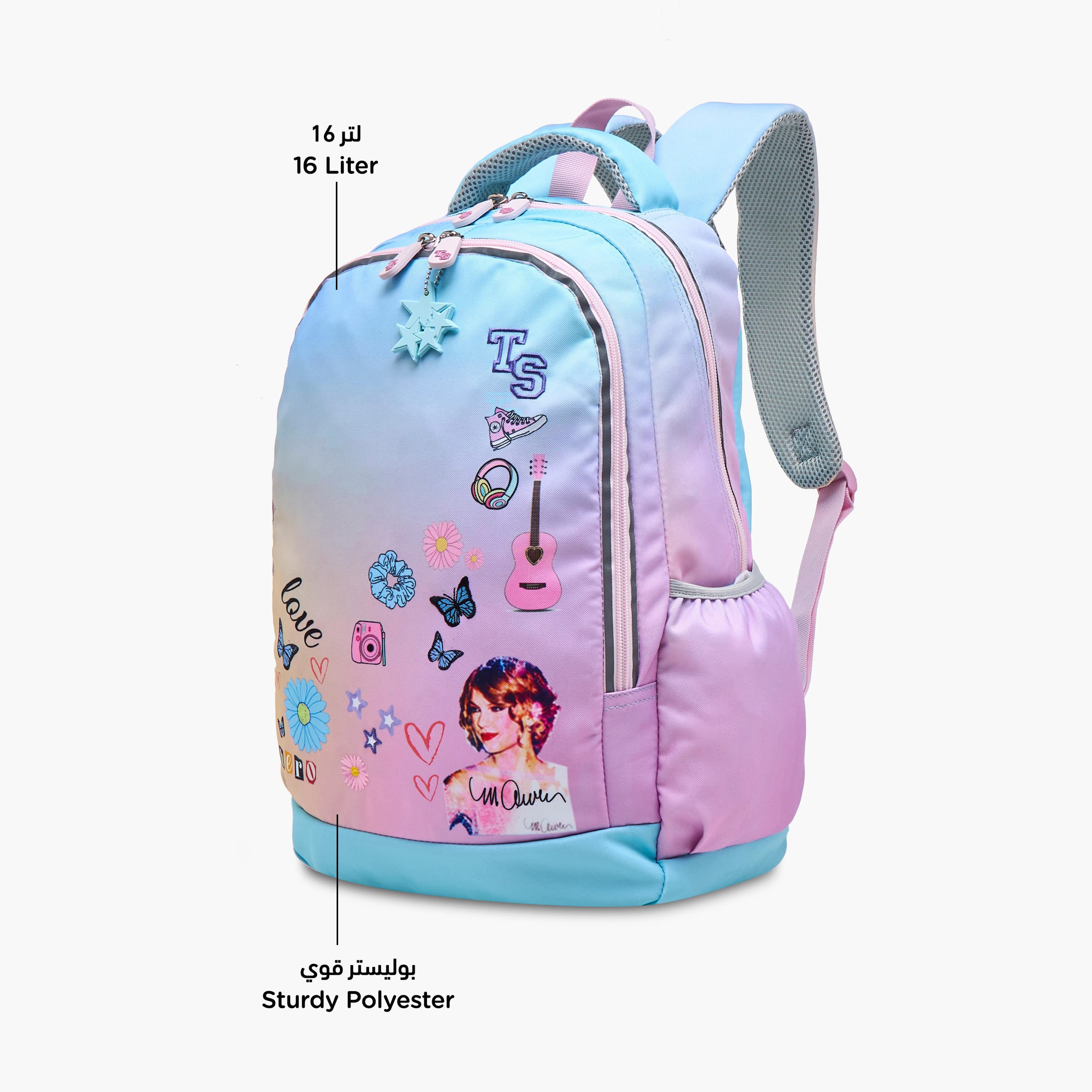 Celebrity Icons Taylor Swift Print Backpack with Laptop Compartment and Zip Closure - 30x15x44 cm-school-bagsandbackpacks-backpacks-image-6