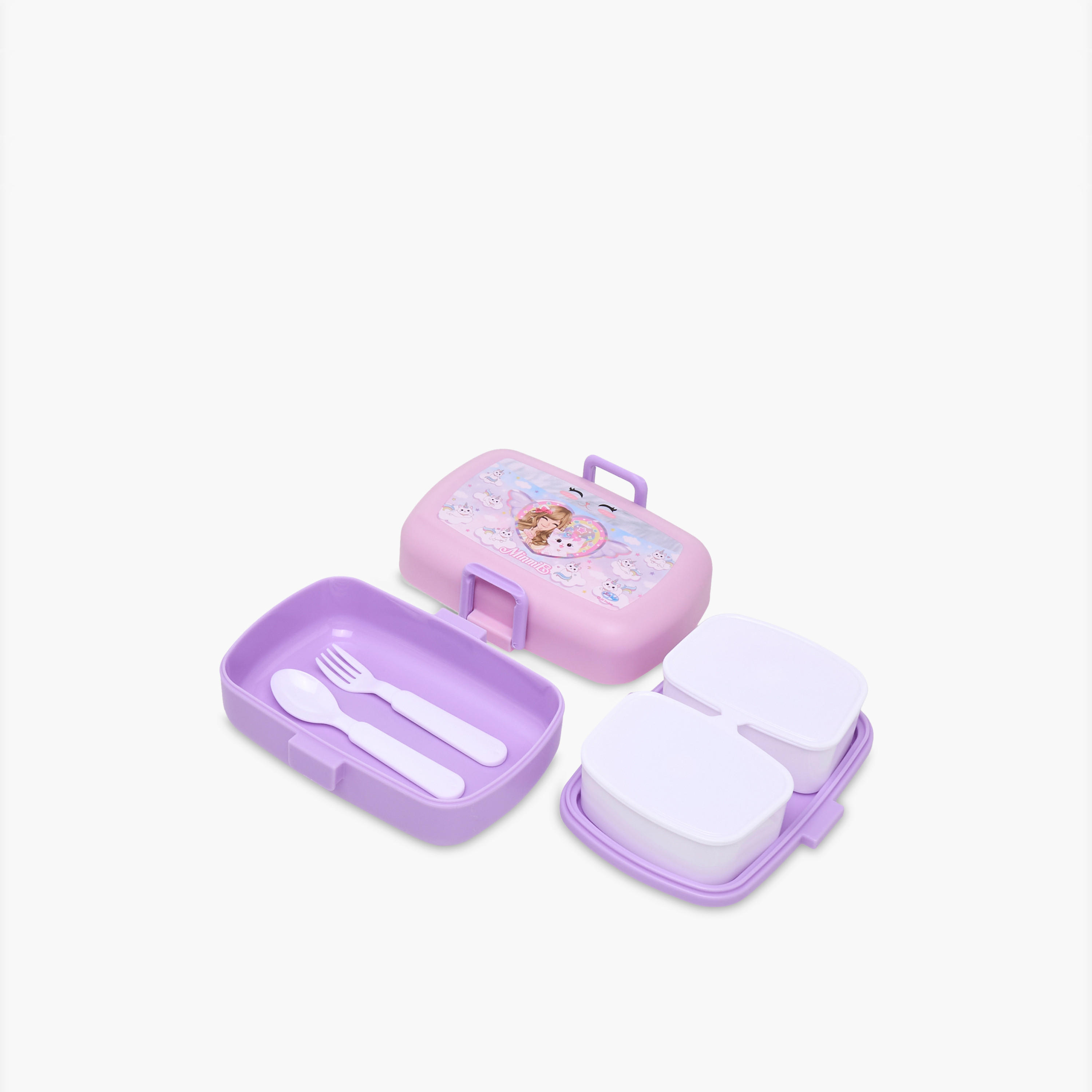Minmie Caticorn Print Sectioned Lunch Box with Cutlery-school-lunchessentials-lunchboxes-image-4