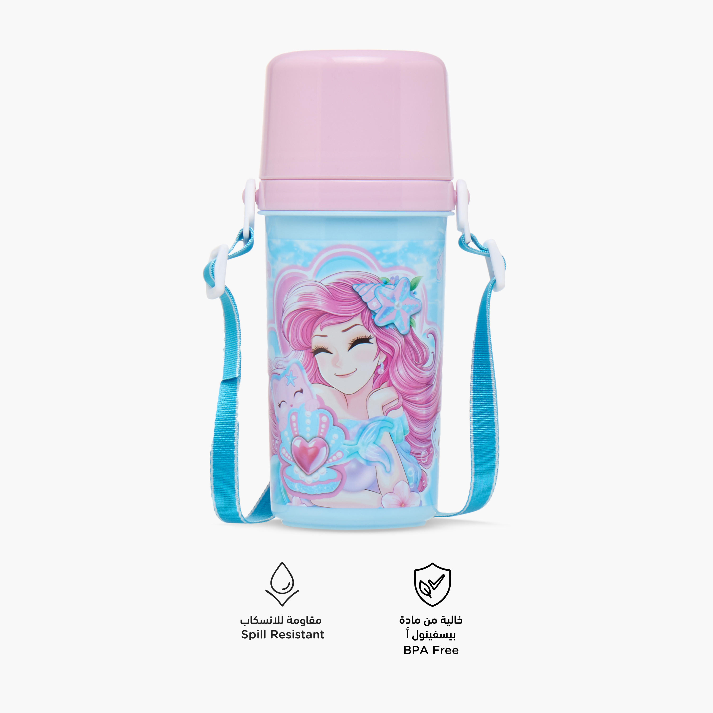 قارورة ماء بلاستيك خالية من مادة البيسفينول أ بتصميم ميرميد من مينمي - 450 مل-school-waterbottles-image-4