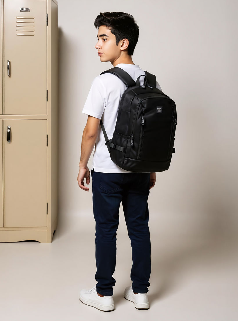 Lee Cooper Solid Backpack with Adjustable Straps and Zip Closure - 19x35x50 cm-school-bagsandbackpacks-backpacks-image-2