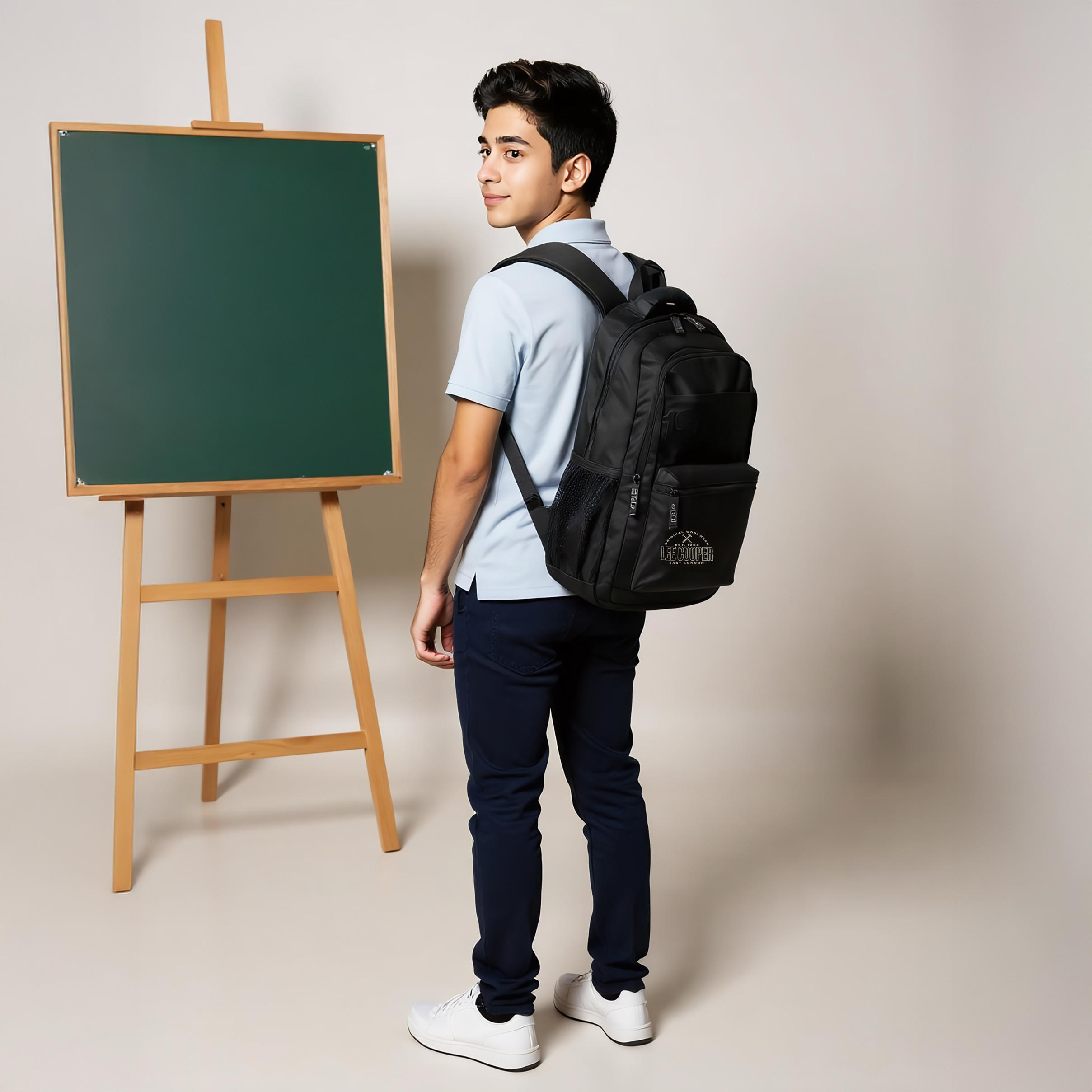 Lee Cooper Logo Print Backpack with Adjustable Straps and Zip Closure - 18x33x47 cm-school-bagsandbackpacks-backpacks-image-2