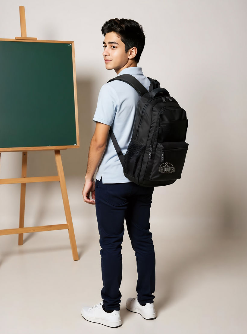 Lee Cooper Logo Print Backpack with Adjustable Straps and Zip Closure - 18x33x47 cm-school-bagsandbackpacks-backpacks-image-2