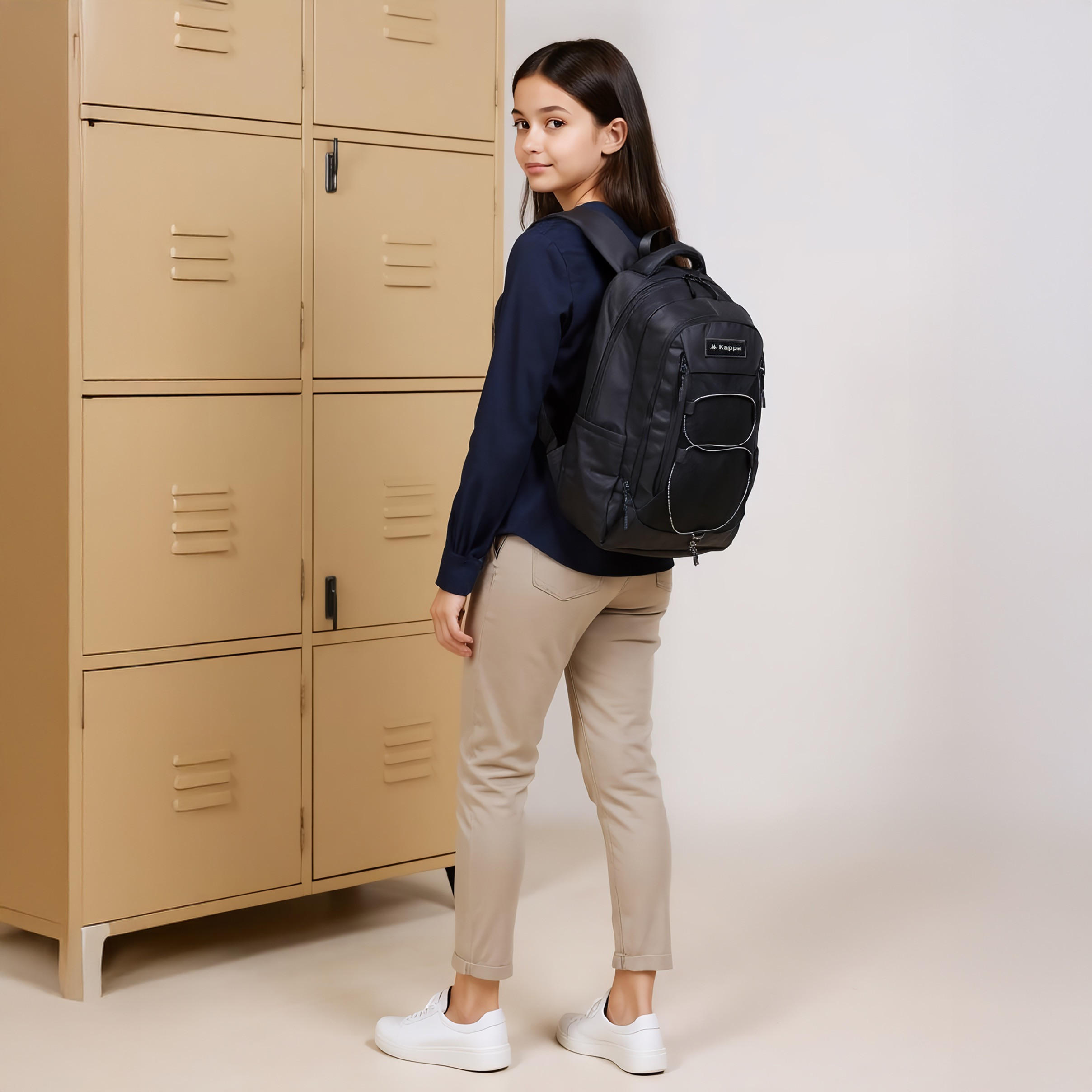 شنطة ظهر بأحزمة قابلة للتعديل وسحاب إغلاق وزخارف الشعار من كابا - 19x32x48 سم-school-bagsandbackpacks-backpacks-image-3
