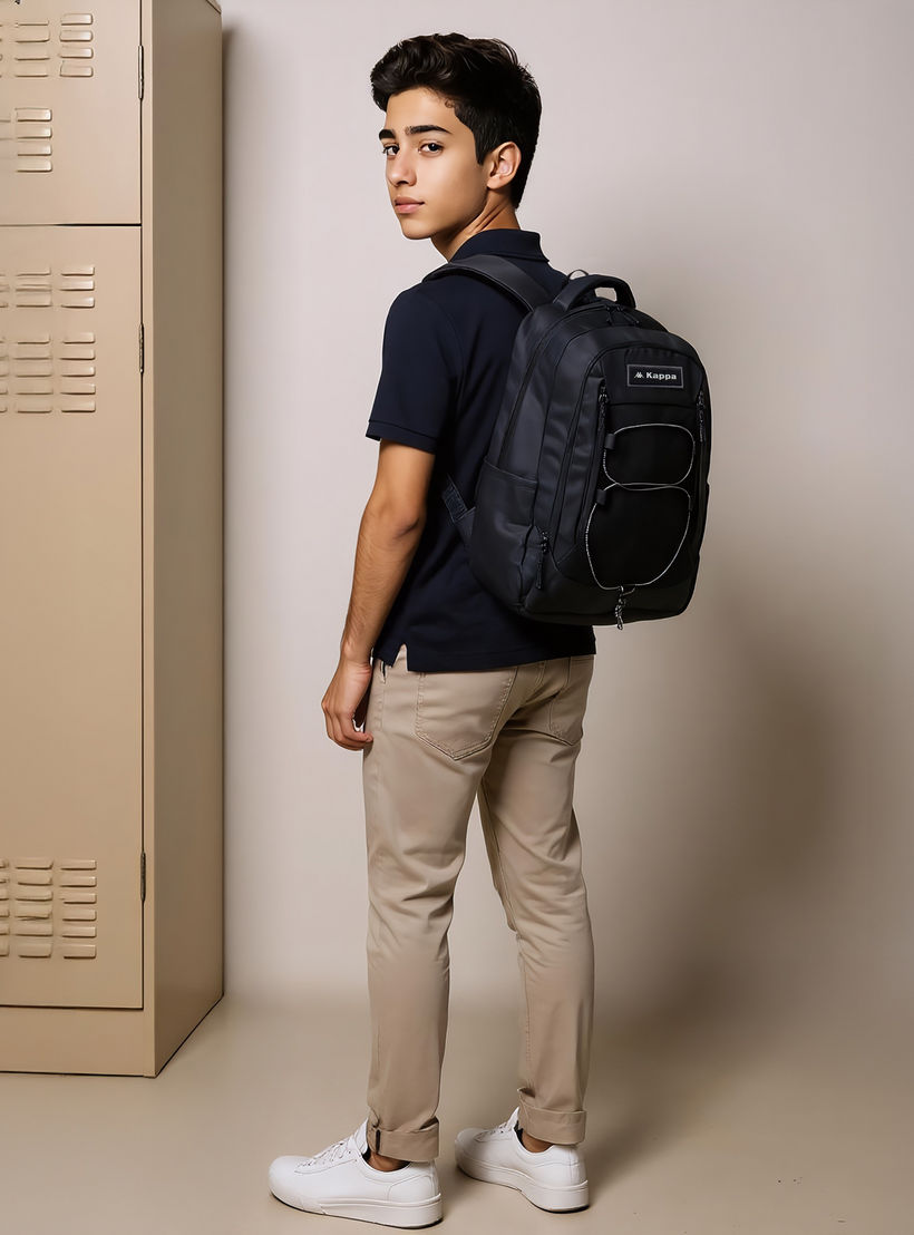 شنطة ظهر بأحزمة قابلة للتعديل وسحاب إغلاق وزخارف الشعار من كابا - 19x32x48 سم-school-bagsandbackpacks-backpacks-image-2