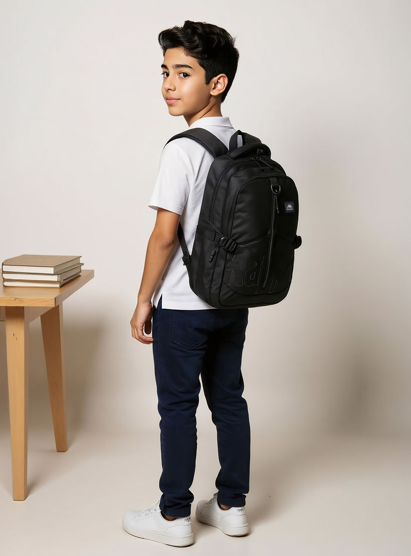 Kappa Logo Print Backpack with Adjustable Straps and Zip Closure - 17x35x48 cm-school-bagsandbackpacks-backpacks-image-3