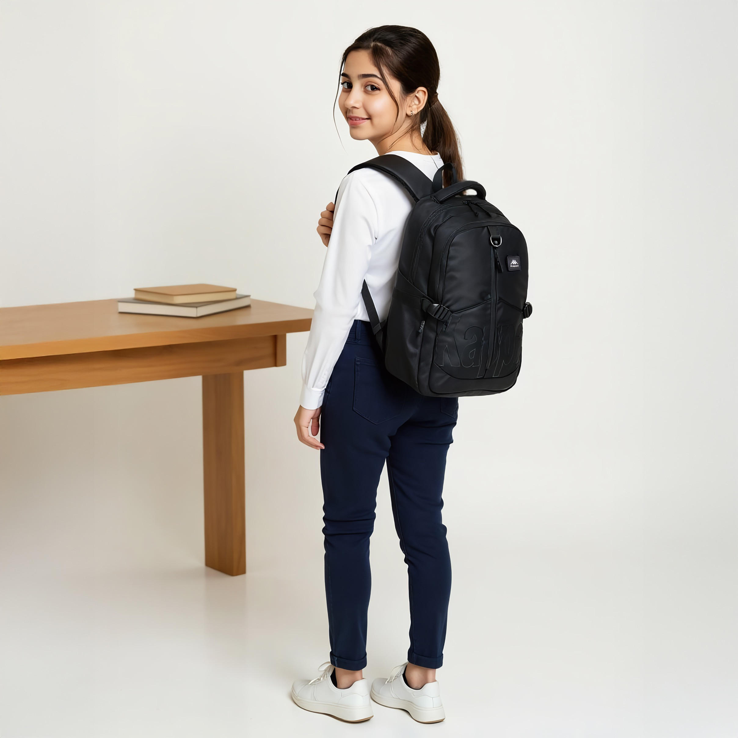 Kappa Logo Print Backpack with Adjustable Straps and Zip Closure - 17x35x48 cm-school-bagsandbackpacks-backpacks-image-2