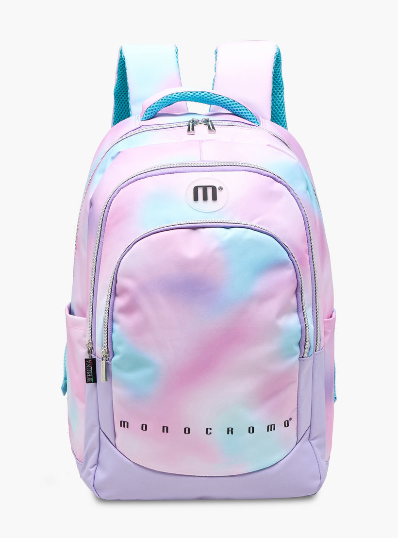 Monocromo Tie-Dye Print Backpack with Zip Closure and Laptop Compartment - 31x17x46 cm-school-bagsandbackpacks-backpacks-image-1