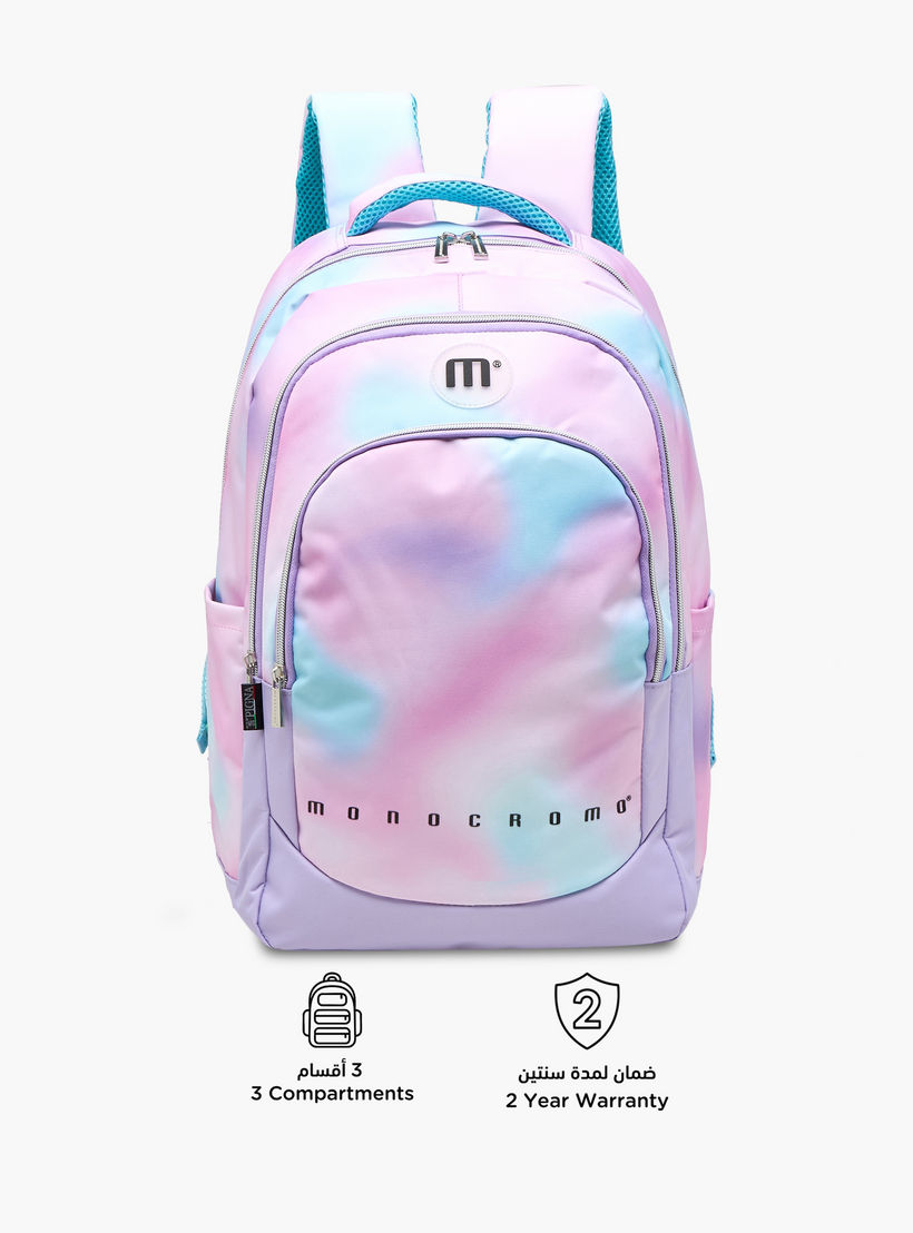 Monocromo Tie-Dye Print Backpack with Zip Closure and Laptop Compartment - 31x17x46 cm-school-bagsandbackpacks-backpacks-image-4