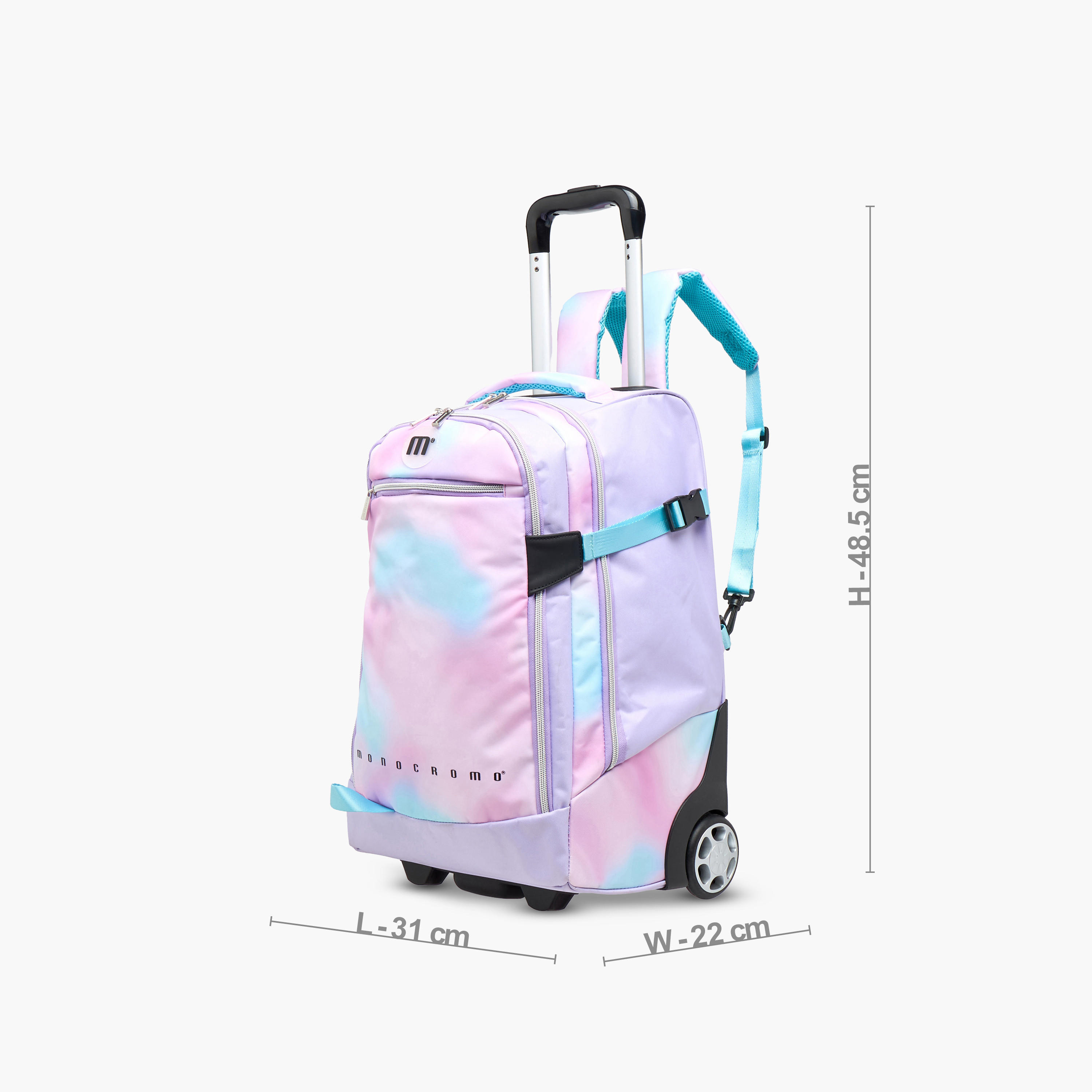 Monocromo Tie and Dye Trolley Bag for Girls 8-13 Years with Retractable Handle -school-bagsandbackpacks-trolleybags-image-2