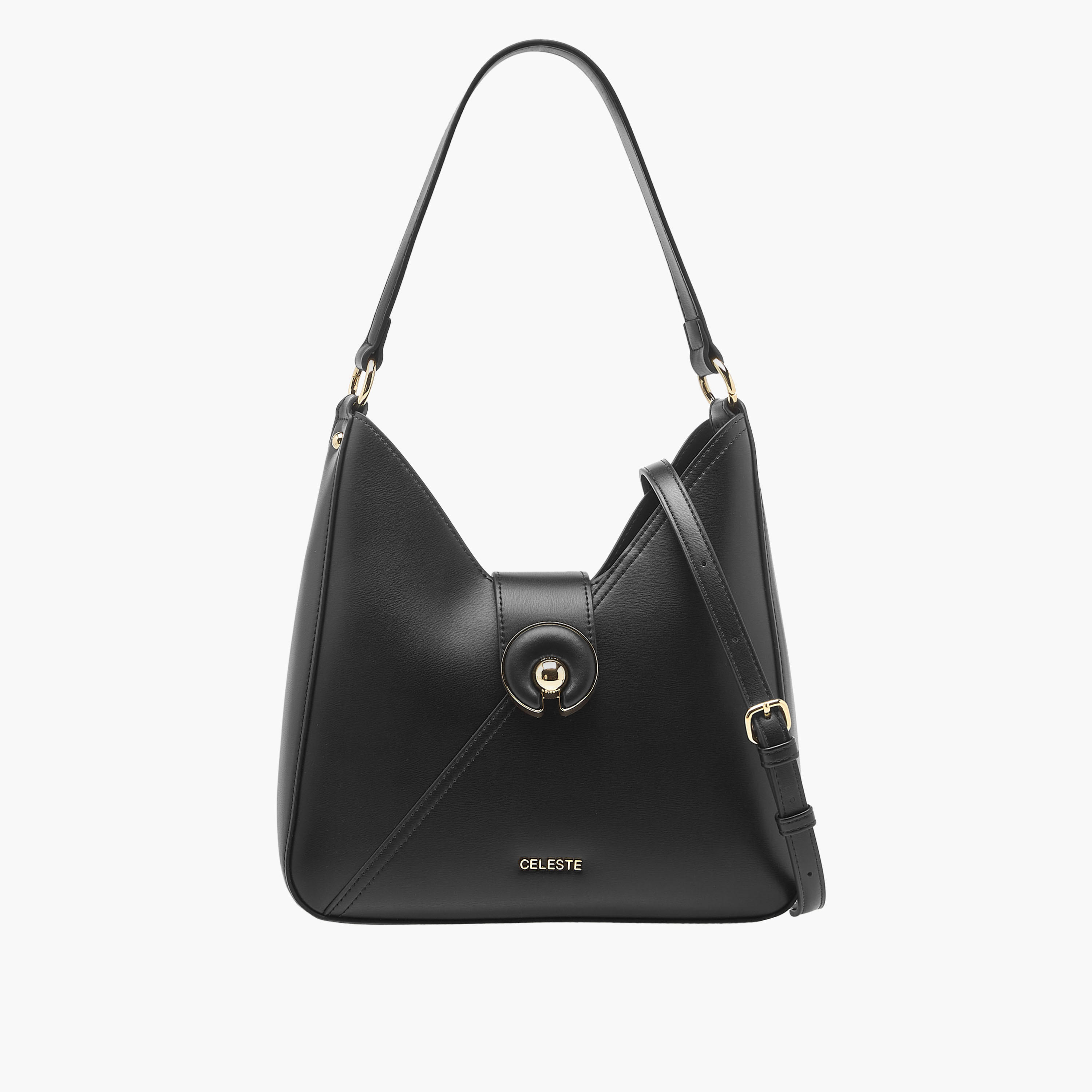 شنطة هوبو سادة بحزام قابل للتعديل وزر إغلاق من سيليست-women-bagsandwallets-handbags-image-1