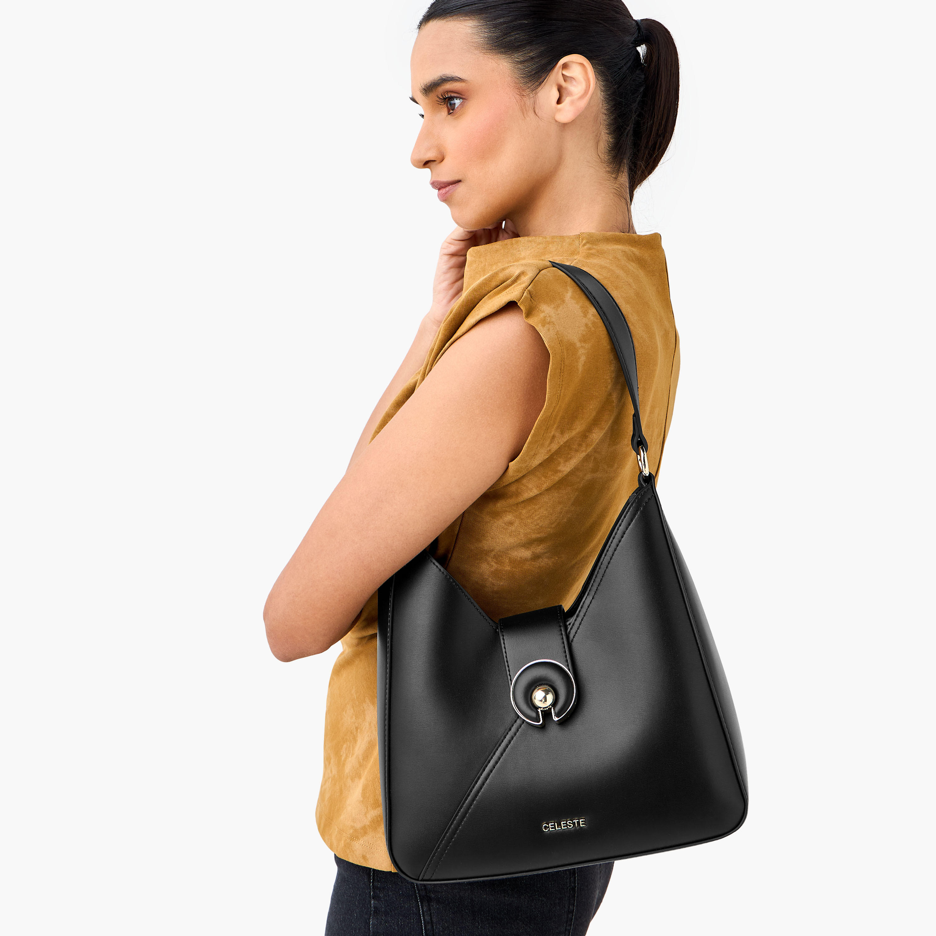 شنطة هوبو سادة بحزام قابل للتعديل وزر إغلاق من سيليست-women-bagsandwallets-handbags-image-3