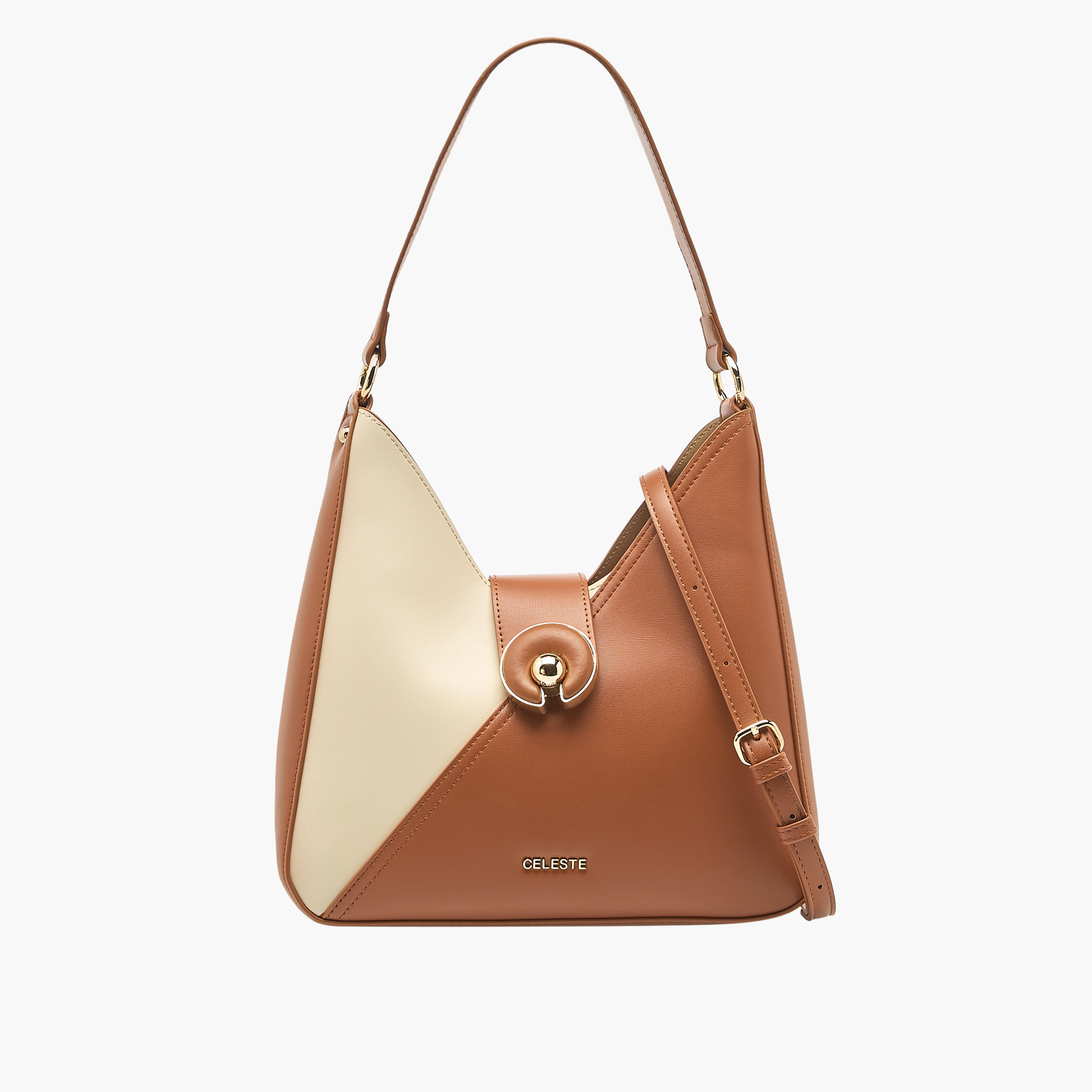 Celeste Colourblock Hobo Bag with Adjustable Strap and Button Closure-women-bagsandwallets-handbags-image-1