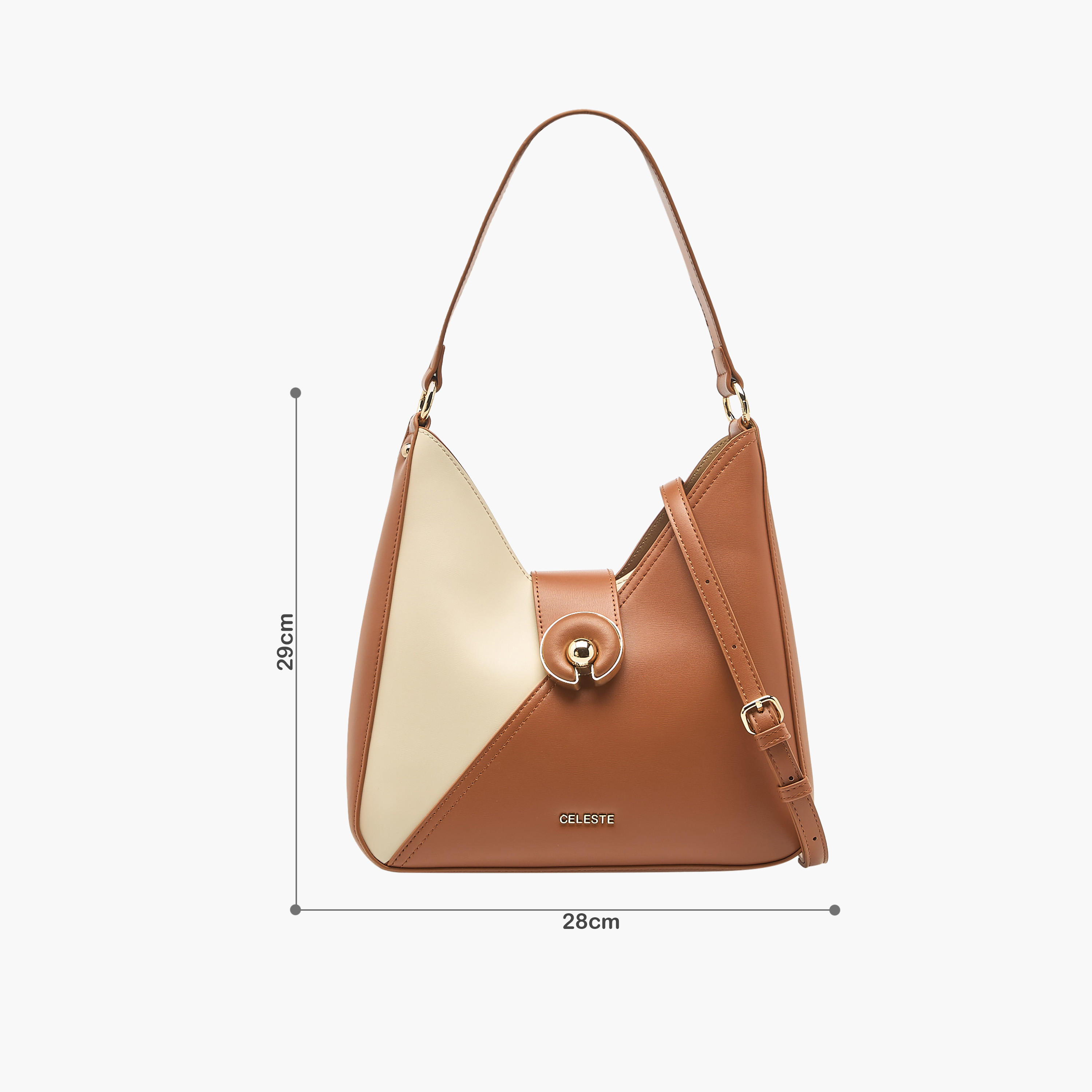 Celeste Colourblock Hobo Bag with Adjustable Strap and Button Closure-women-bagsandwallets-handbags-image-2