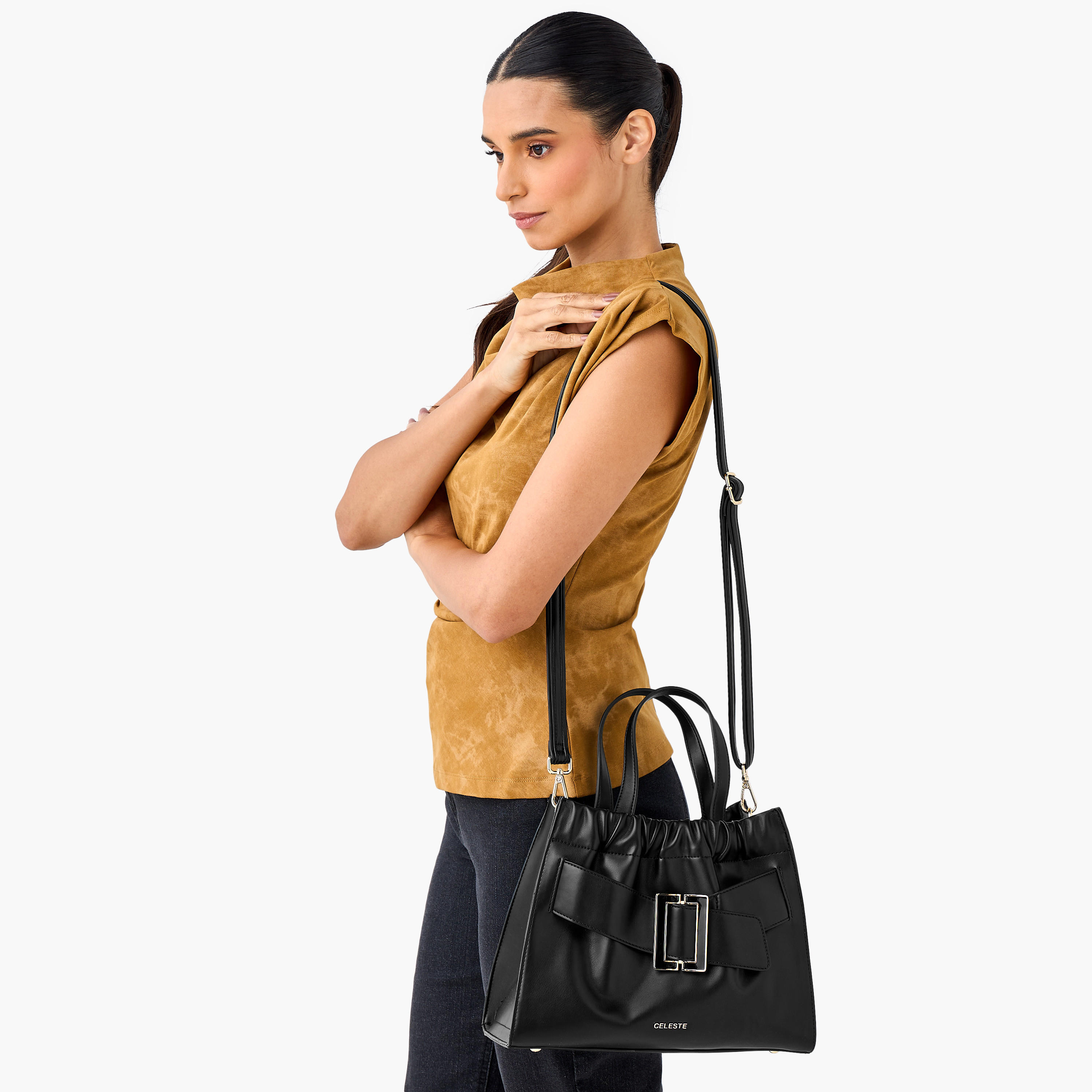 Celeste Buckle Detail Tote Bag with Adjustable Strap and Zip Closure-women-bagsandwallets-handbags-image-2