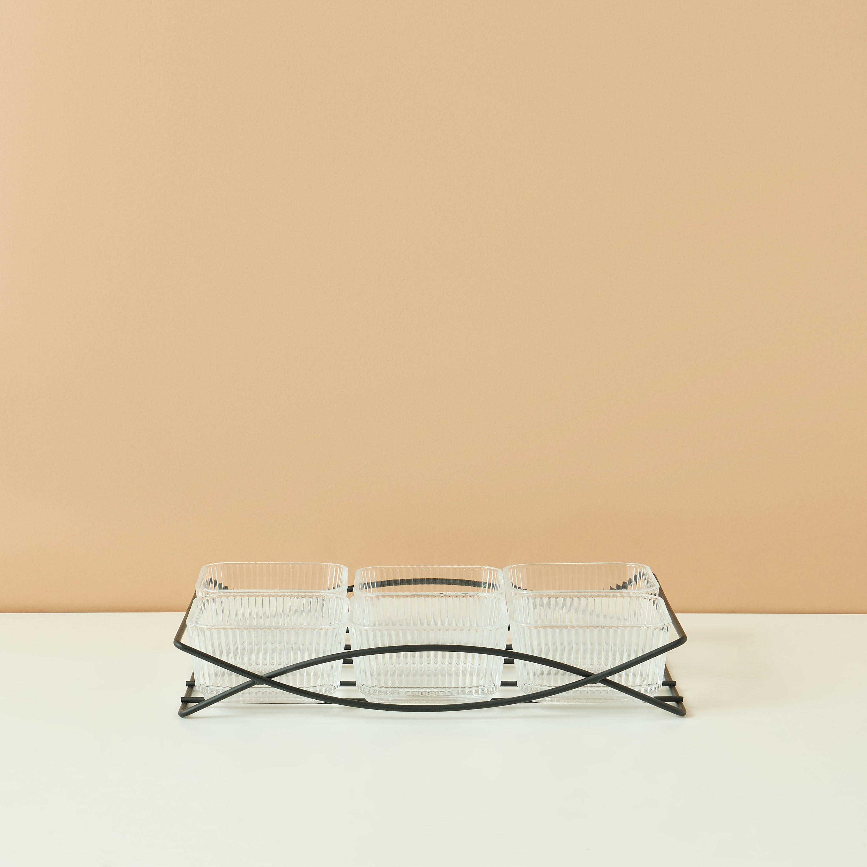 Ribbed 6-Piece Glass Serving Bowl Set with Stand-household-dining-serveware-chipsanddip-image-2