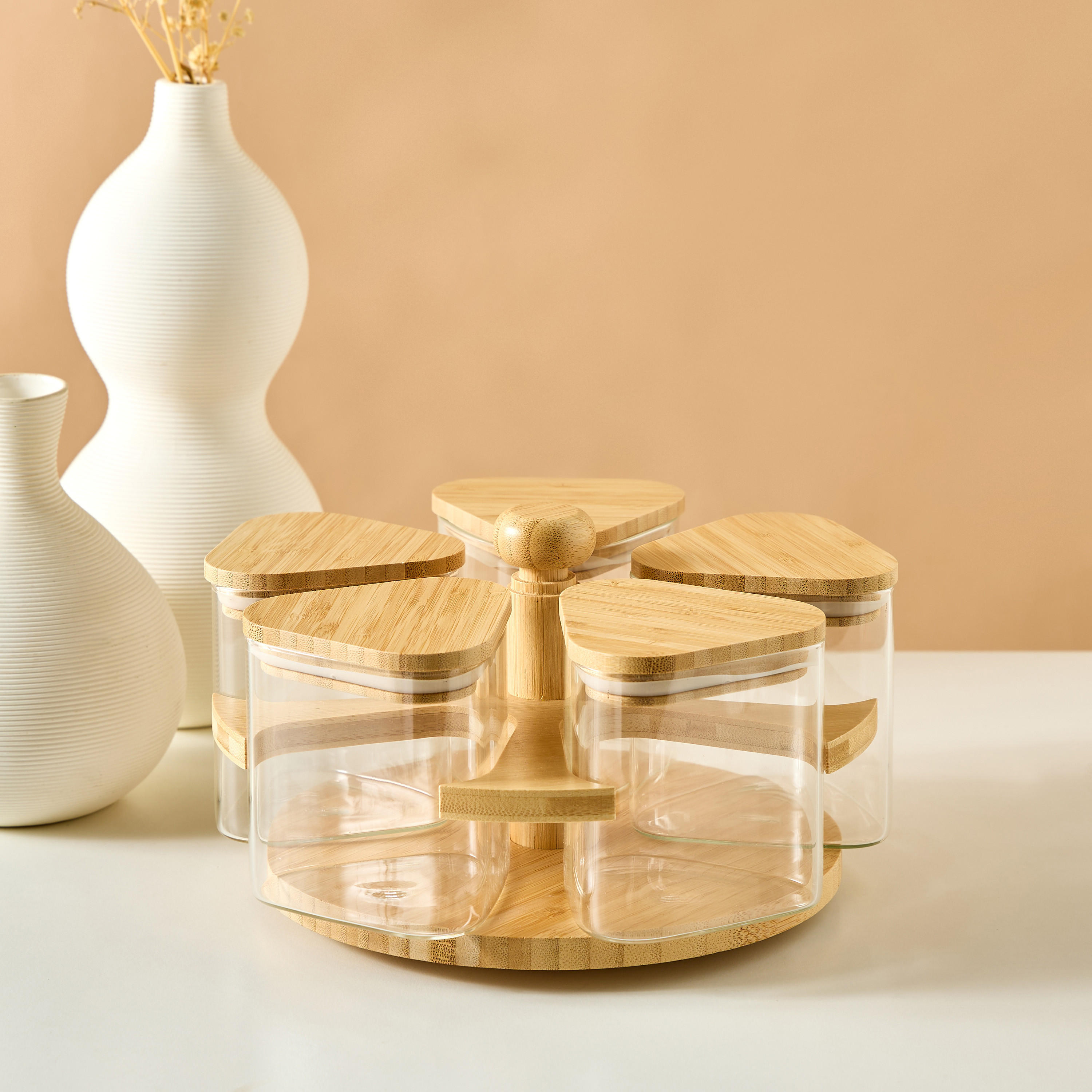 Solid 5-Piece Borosilicate Glass Jar and Rack Set-household-kitchen-foodstorage-containers-image-1