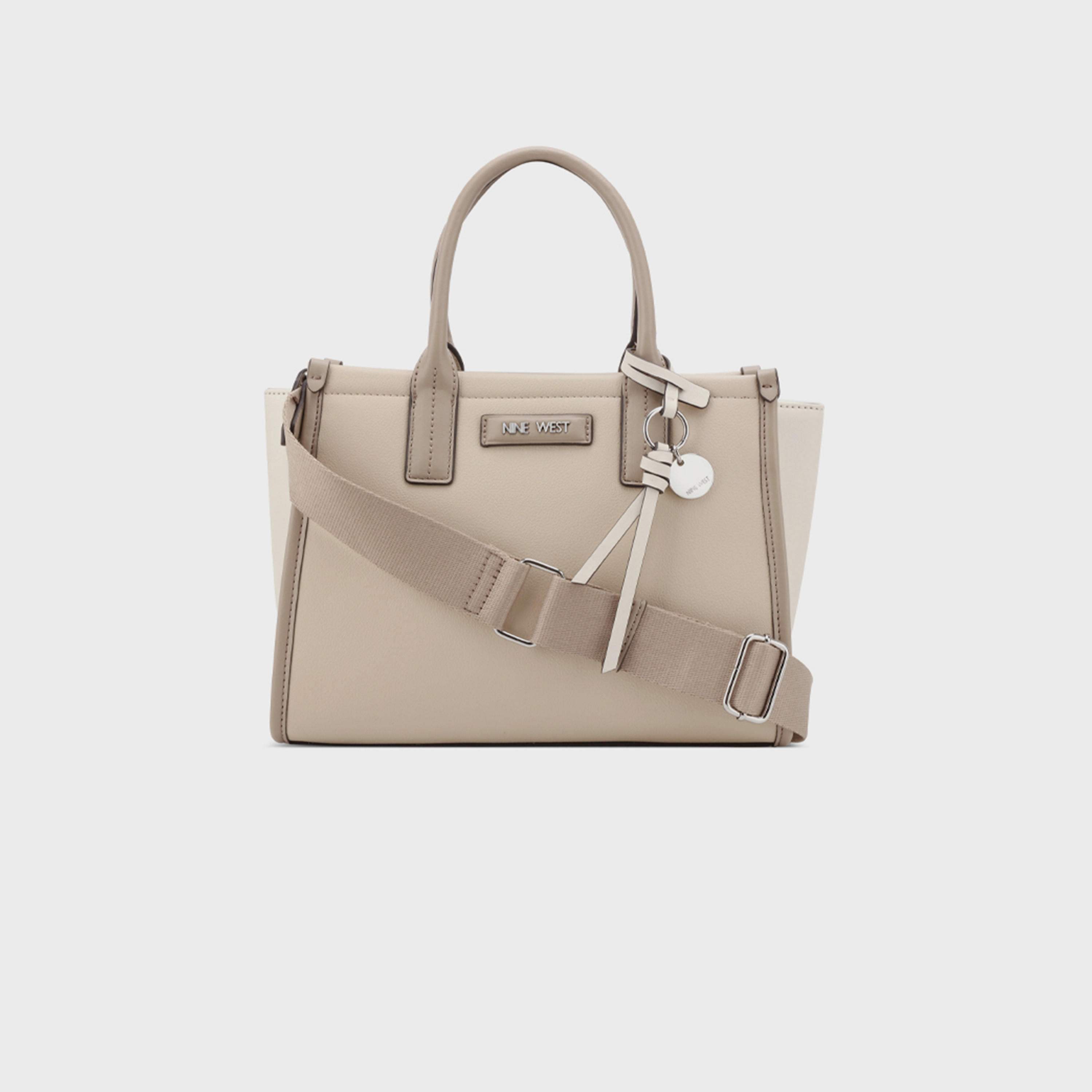 Nine West Hendrick Textured Double Handle Satchel Bag with Zipper Closure and Detachable Strap-women-bagsandwallets-handbags-image-1