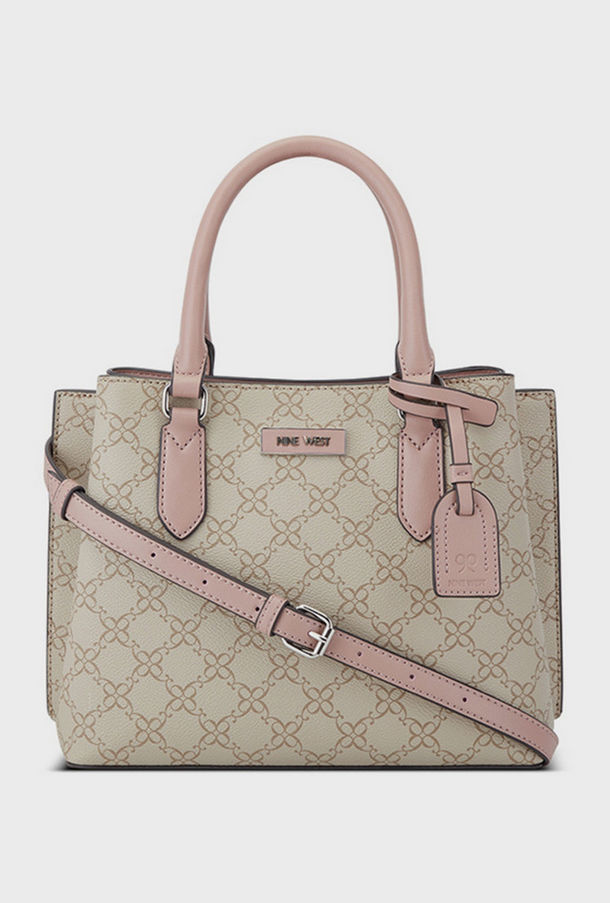 Nine West Shonda Monogram Double Handle Satchel Bag with Magnetic Closure and Detachable Strap-women-image-1