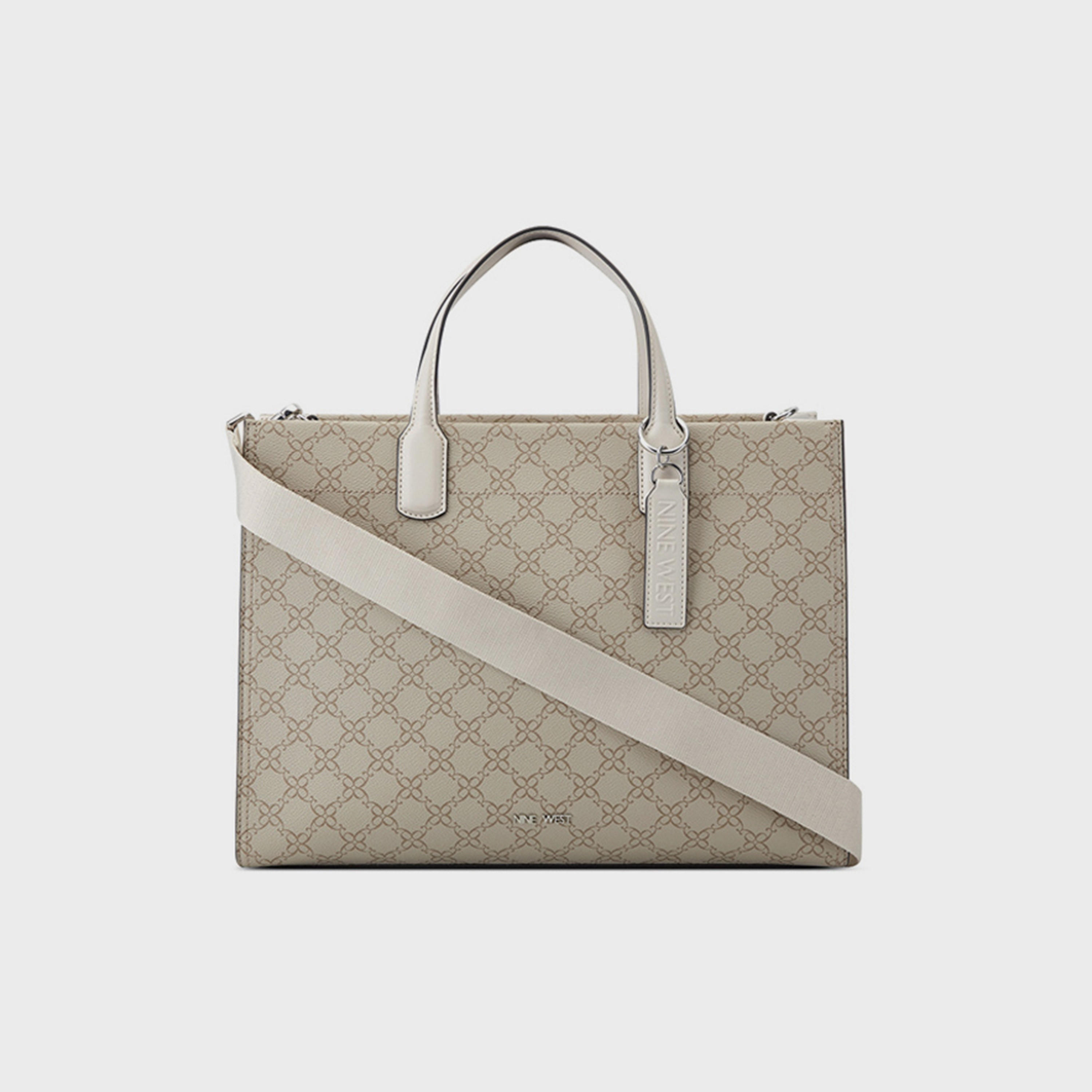 حقيبة يد ناين ويست مونوغرام ذات مقبض مزدوج مع سحاب للإغلاق وحزام قابل للفصل-women-bagsandwallets-handbags-image-1