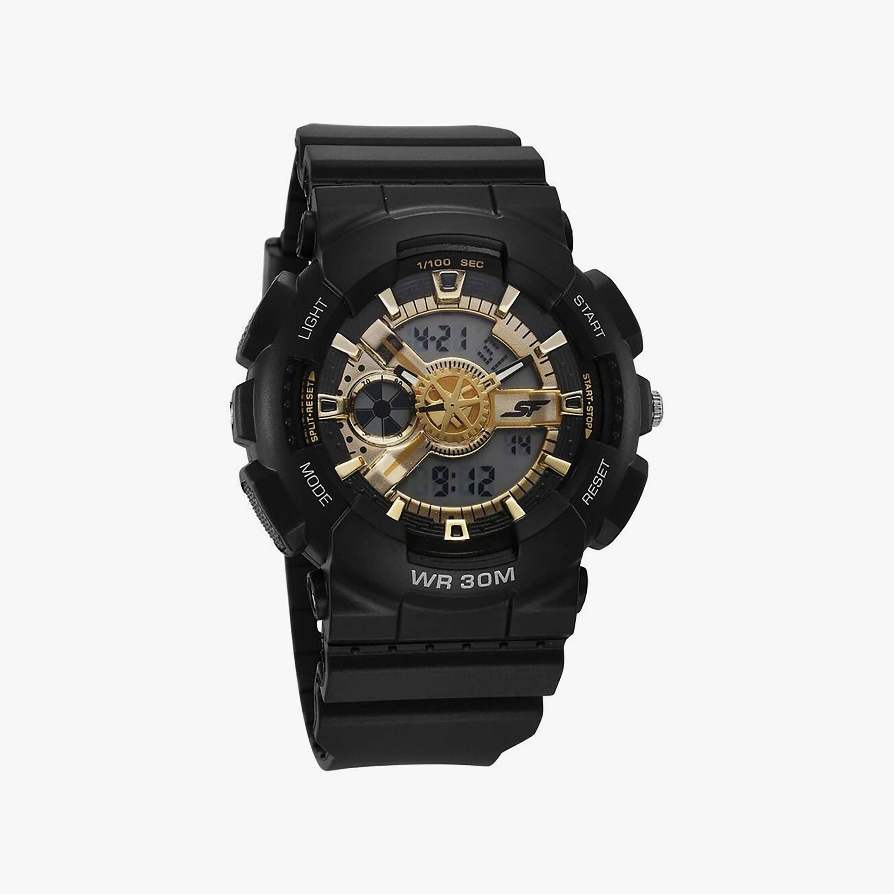 ساعة رجالية من البولي يوريثين 46 مم أنالوج-رقمي سوداء اللون من سوناتا | 77137PP02-men-watchesandjewellery-watches-image-1