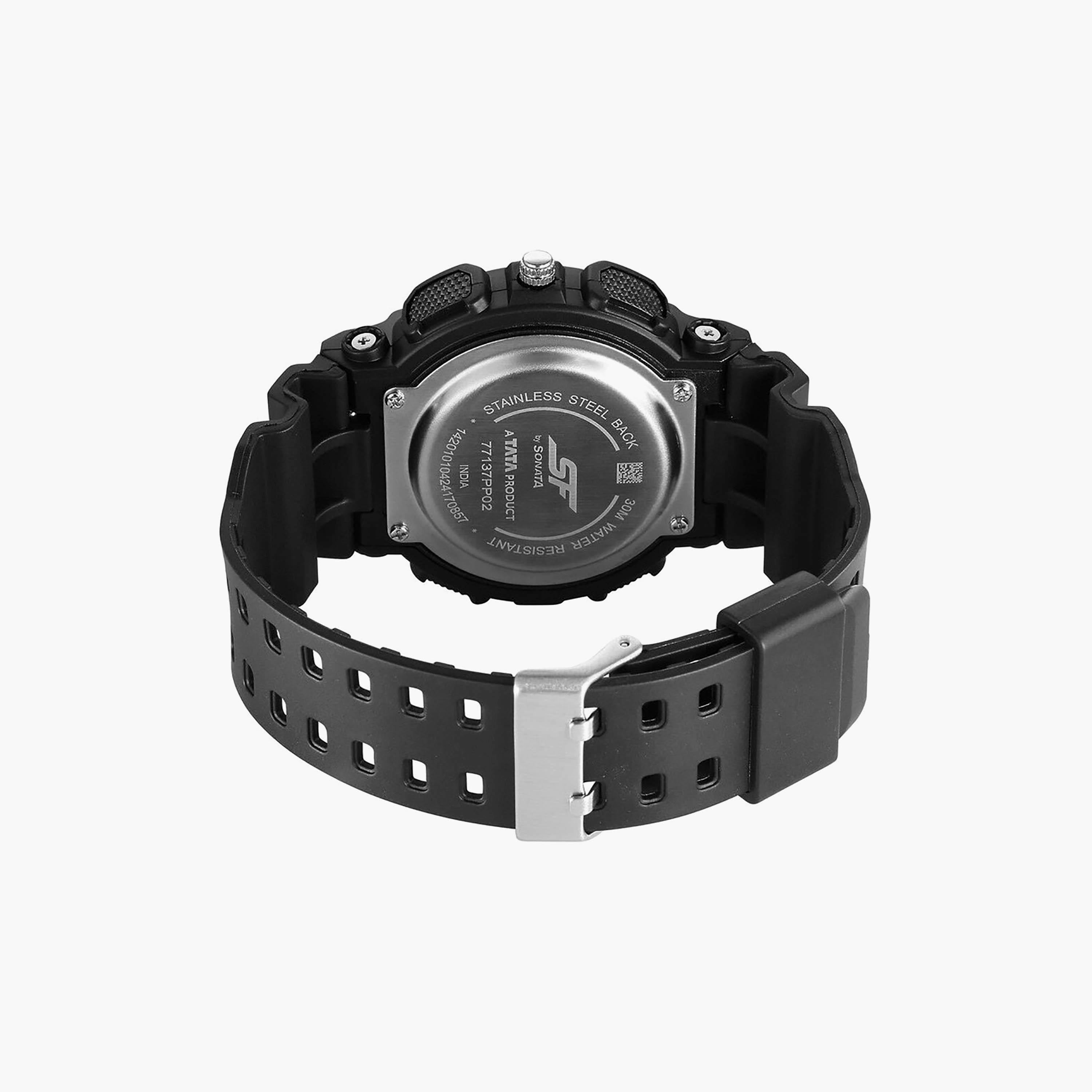 Sonata Men's 46 MM Black Analog-Digital Polyurethane Watch | 77137PP02-men-watchesandjewellery-watches-image-4