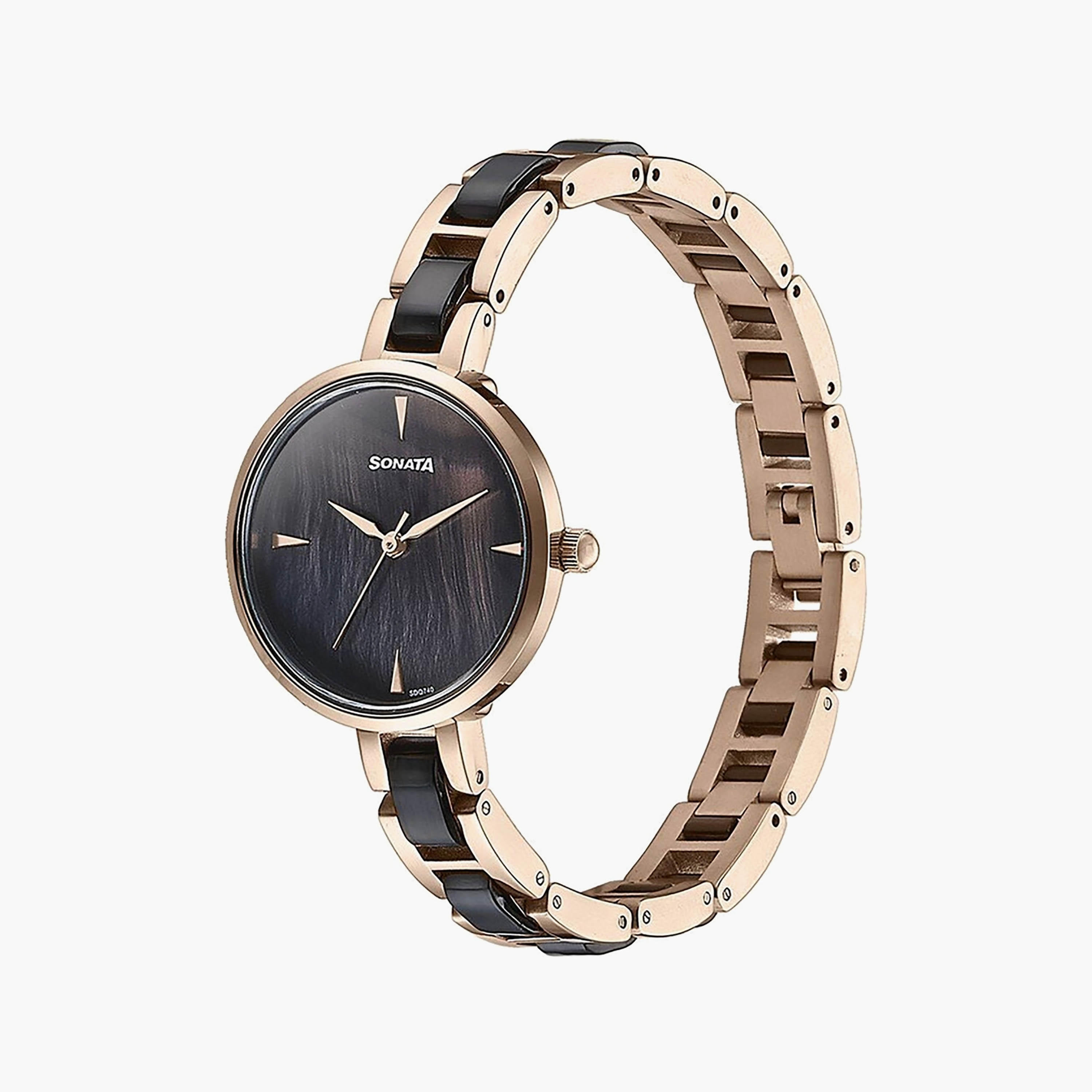 Sonata Women's 30 MM Gold & Black Analog Stainless Steel Watch | 87064KD01-women-watchesandjewellery-watches-image-2