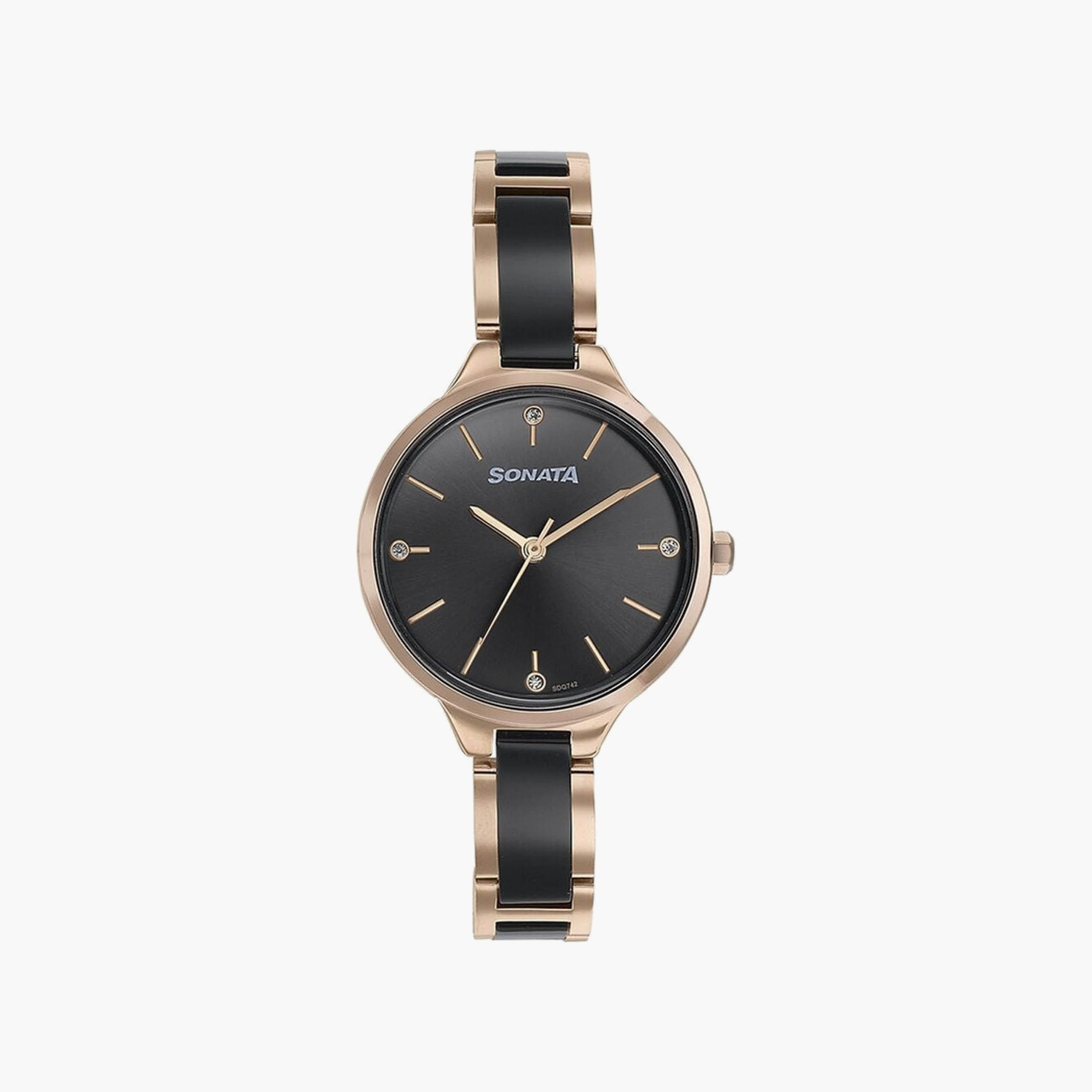 Sonata Women's 30 MM Gold & Black Analog Stainless Steel Watch | 87065KD01-women-watchesandjewellery-watches-image-1