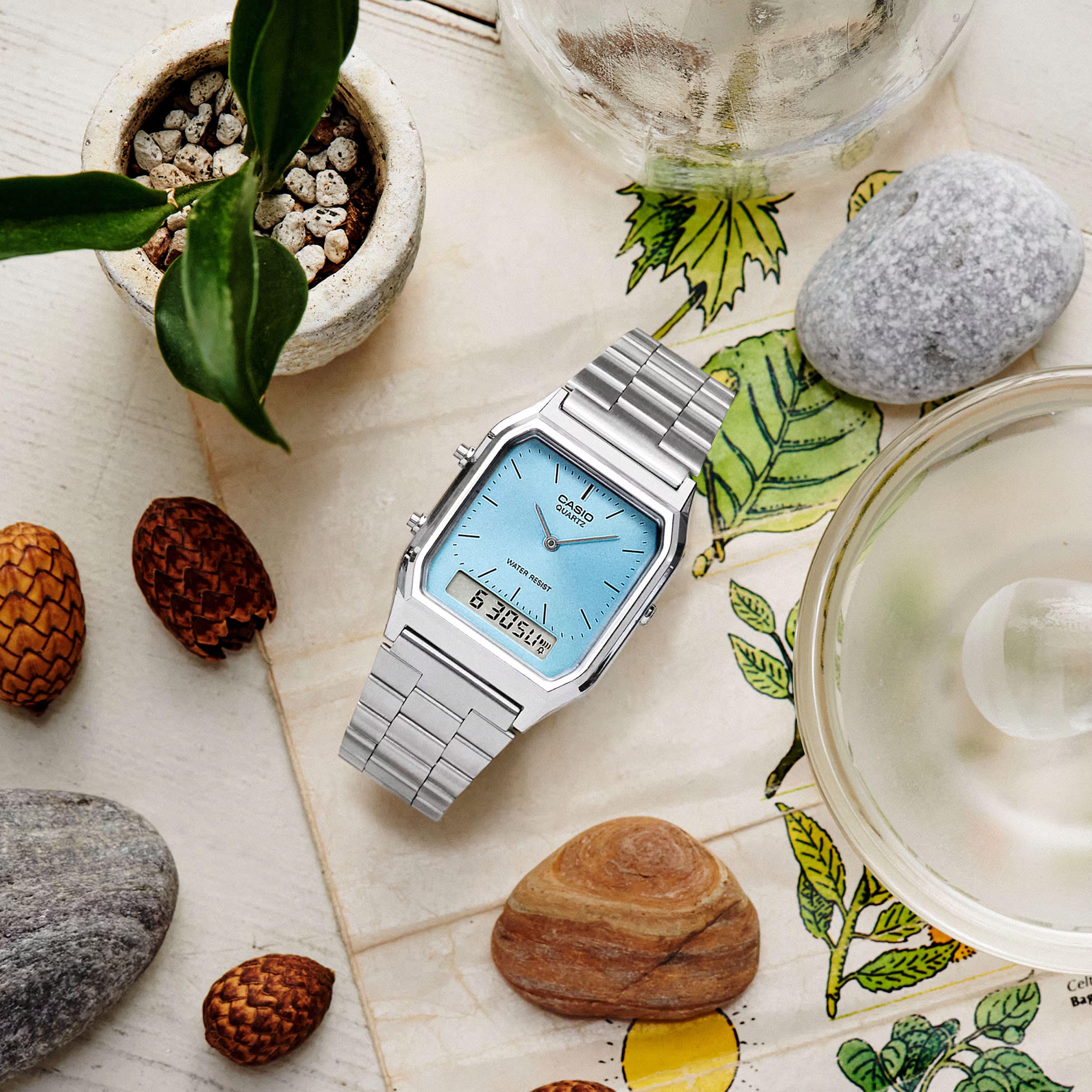 كاسيو- ساعة يد تناظرية/رقمية سوار ستانلس ستيل لون أزرق-men-watchesandjewellery-watches-image-2