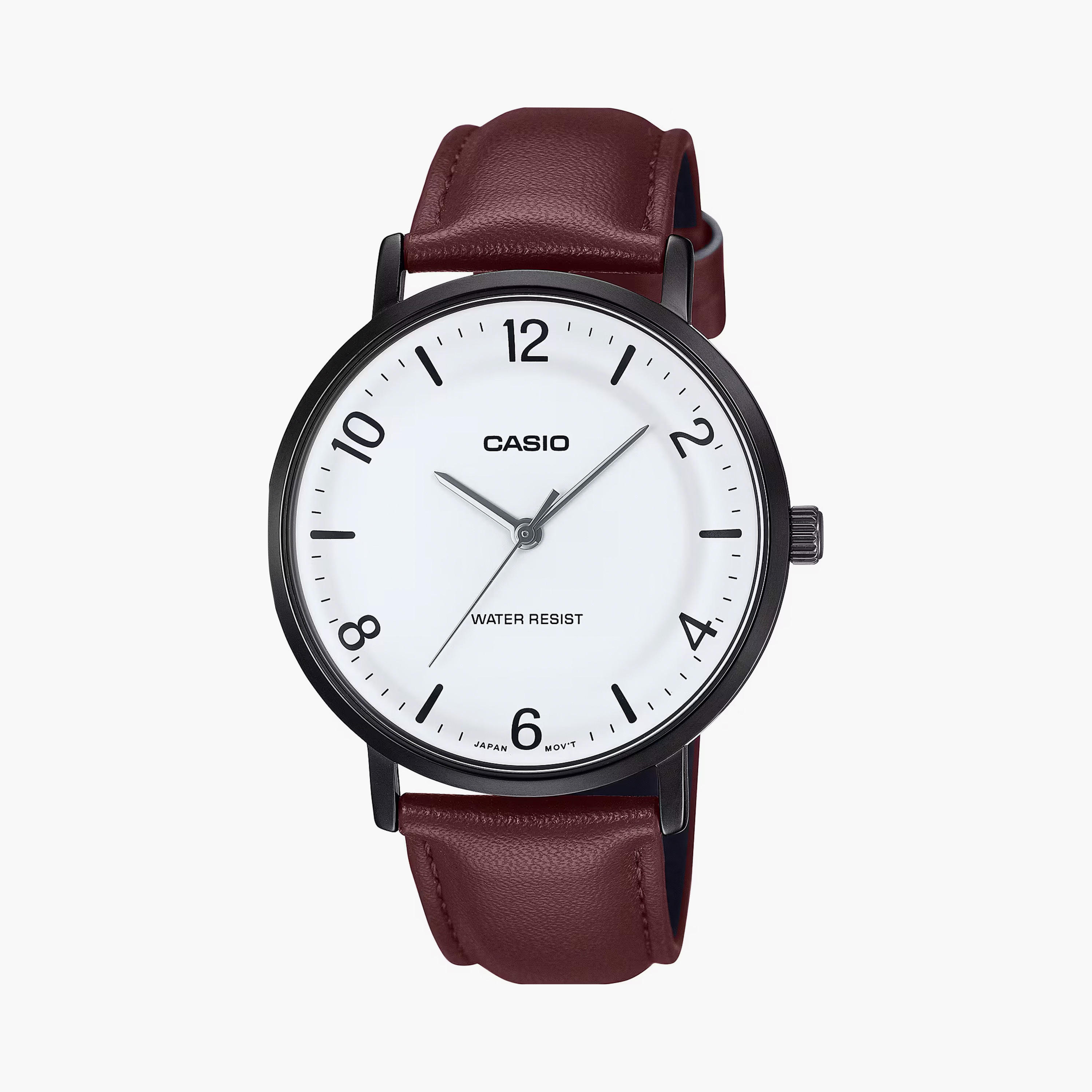 Casio Men's 40 MM Brown Analog Leather Strap Watch | MTP-VT03BL-7BDF-men-watchesandjewellery-watches-image-1