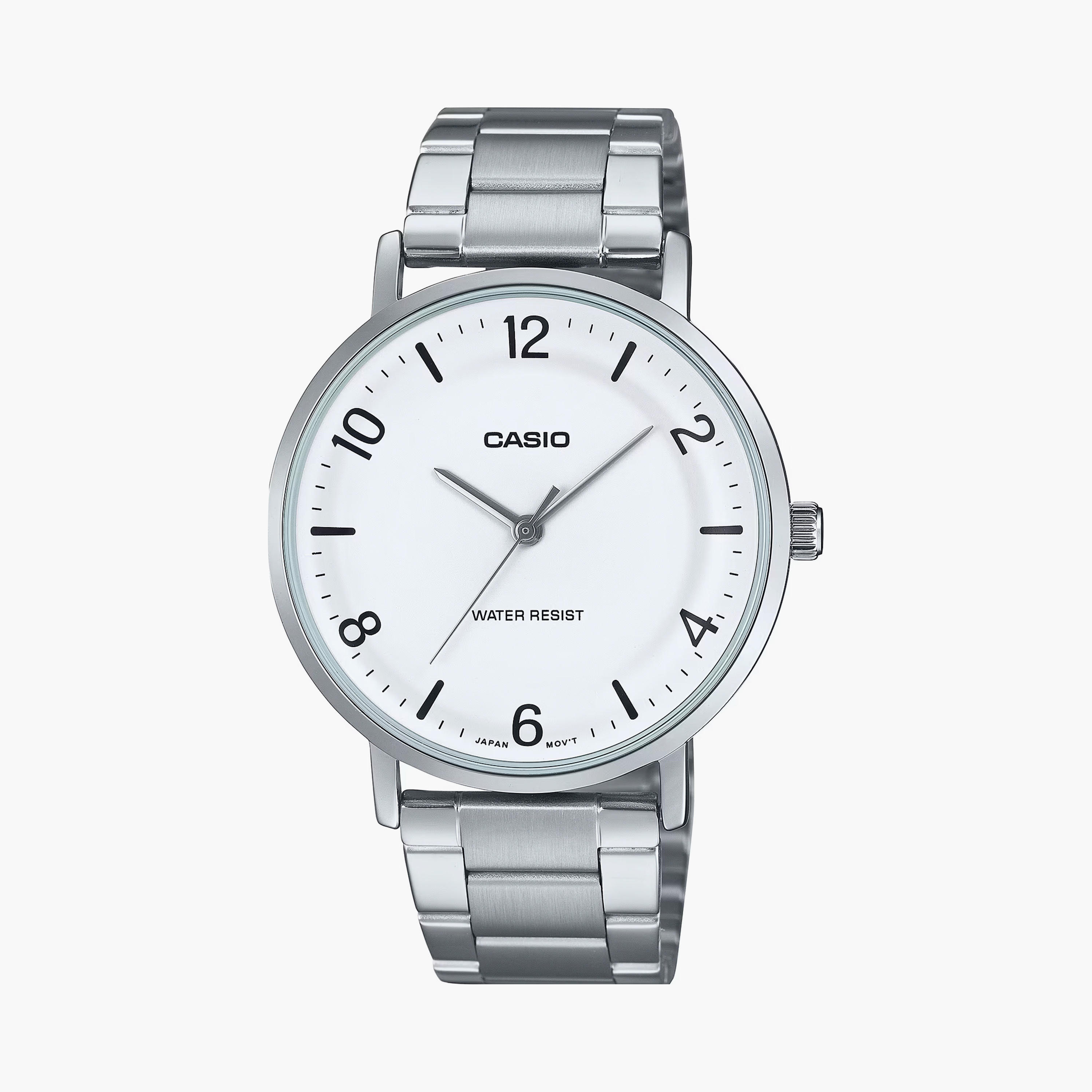Casio Men's 40 MM Silver Analog Stainless Steel Strap Watch | MTP-VT03D-7BDF-men-watchesandjewellery-watches-image-1