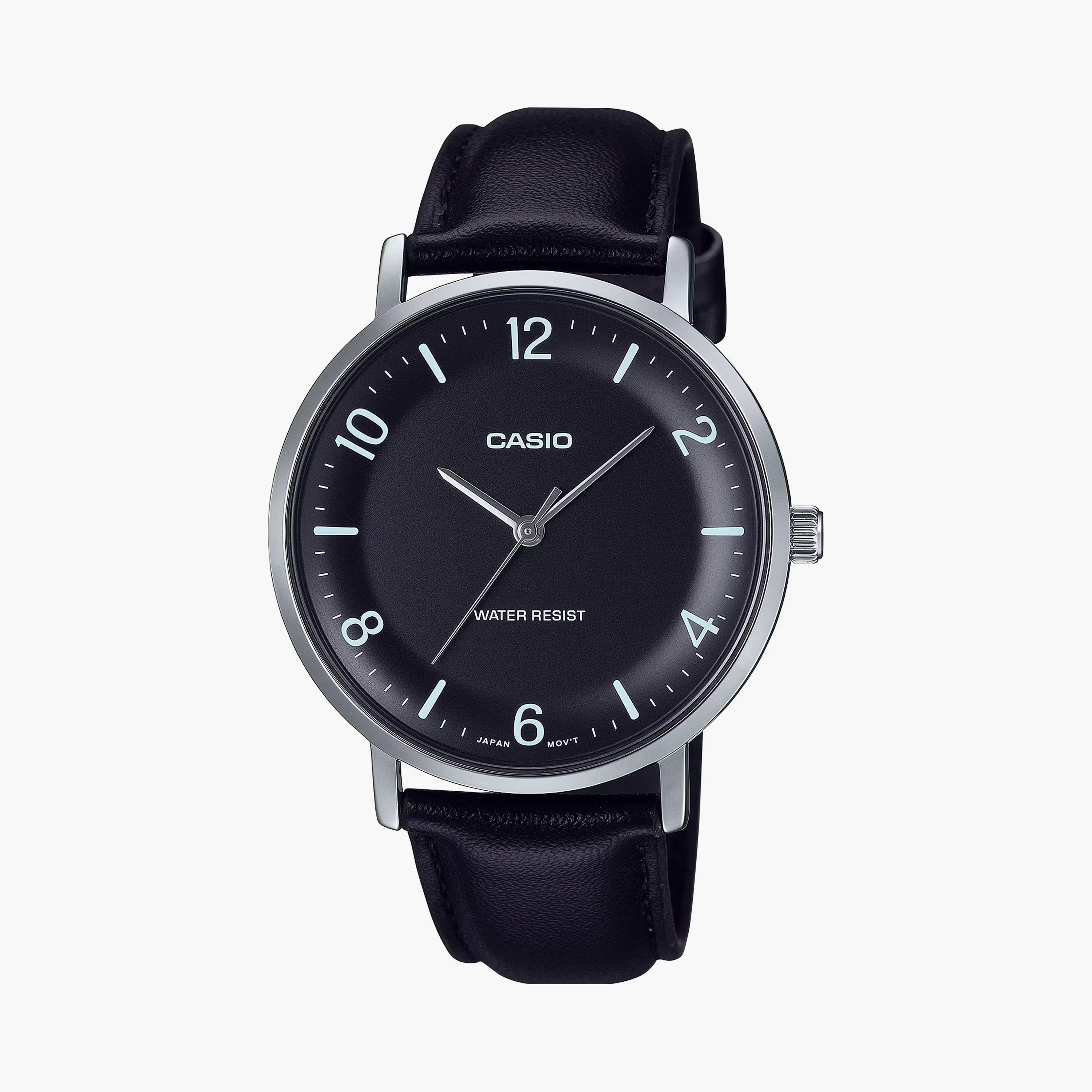 Casio Men's 40 MM Black Analog Leather Strap Watch | MTP-VT03L-1BDF-men-watchesandjewellery-watches-image-1