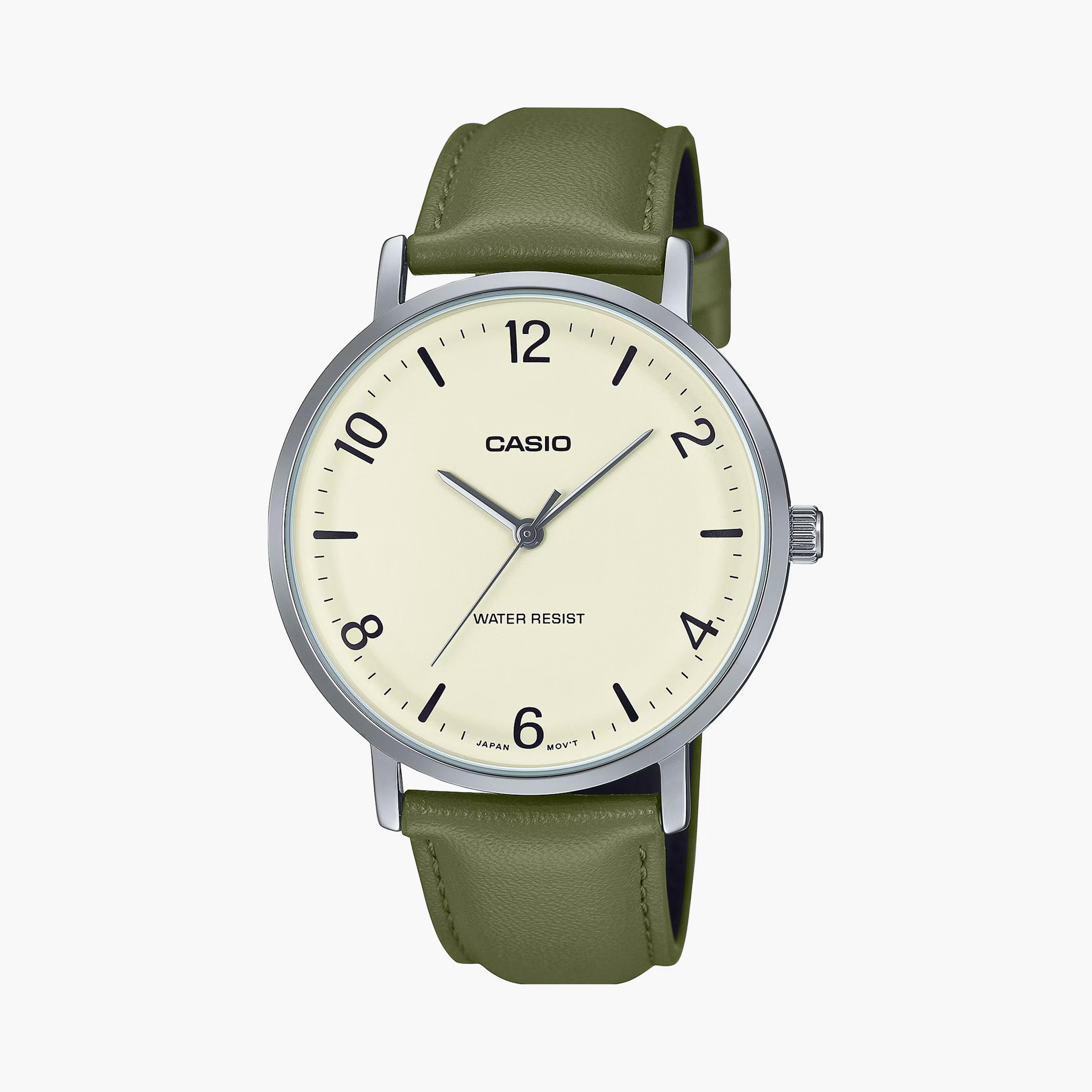 Casio Men's 40 MM Green Analog Leather Strap Watch | MTP-VT03L-7BDF-men-watchesandjewellery-watches-image-1