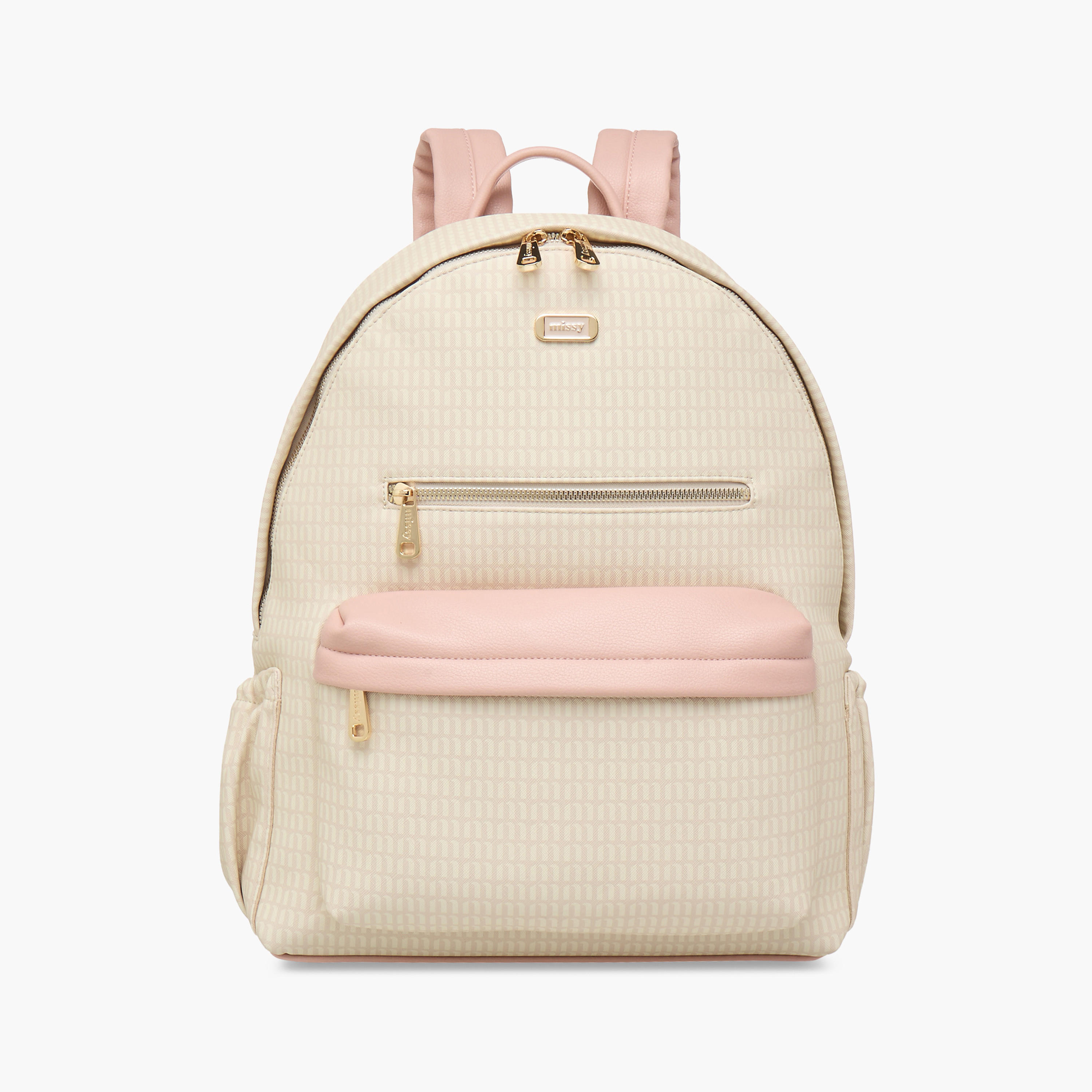 Missy Monogram Print Backpack with Adjustable Straps and Zip Closure - 32x16x41 cm-women-bagsandwallets-backpacks-image-1