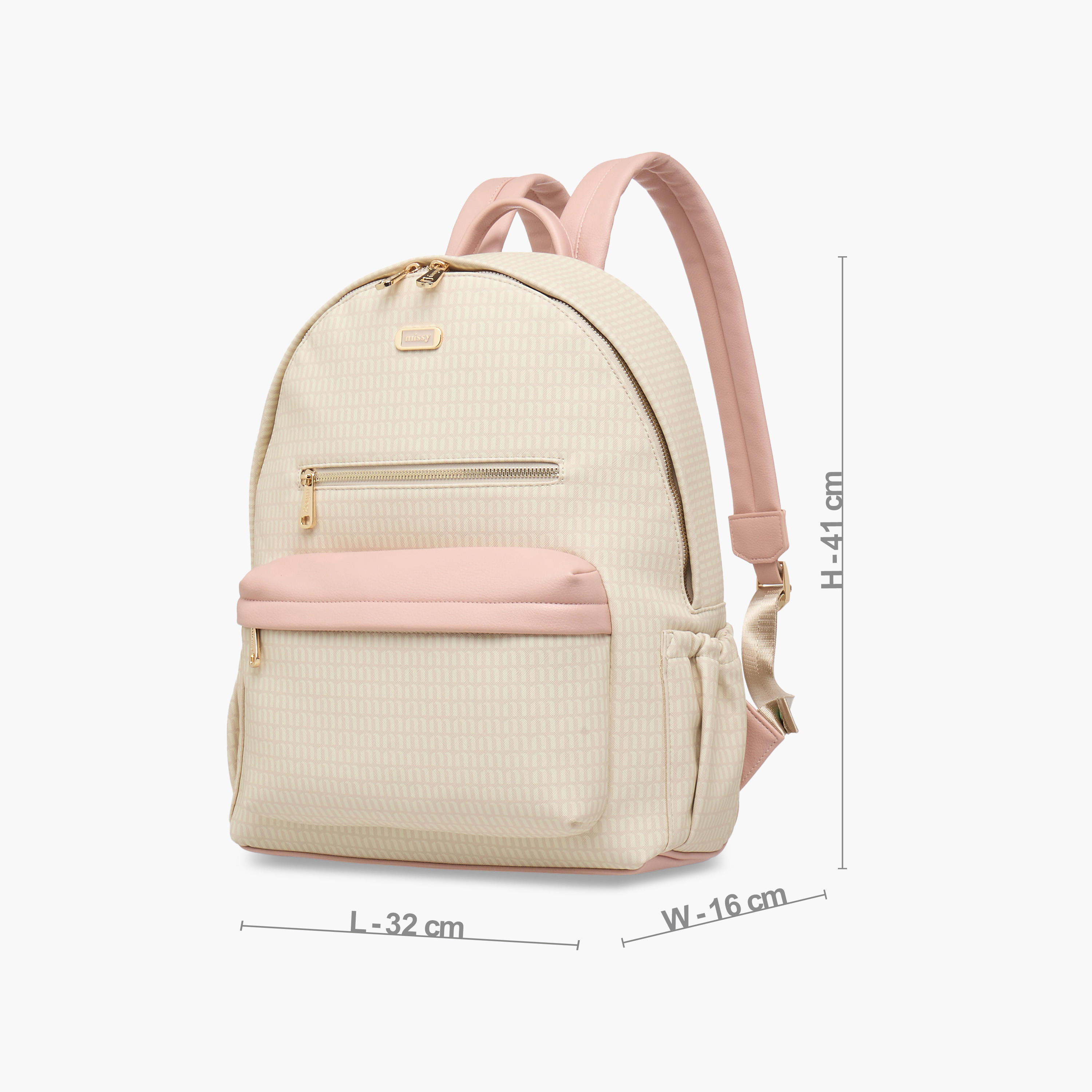 Missy Monogram Print Backpack with Adjustable Straps and Zip Closure - 32x16x41 cm-women-bagsandwallets-backpacks-image-2