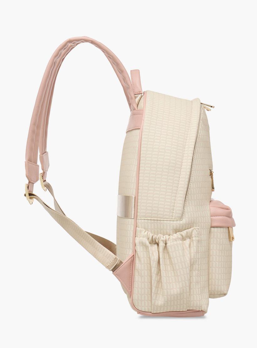 Missy Monogram Print Backpack with Adjustable Straps and Zip Closure - 32x16x41 cm-women-bagsandwallets-backpacks-image-3