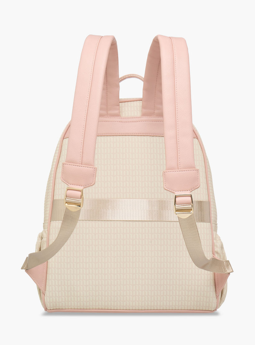 Missy Monogram Print Backpack with Adjustable Straps and Zip Closure - 32x16x41 cm-women-bagsandwallets-backpacks-image-5