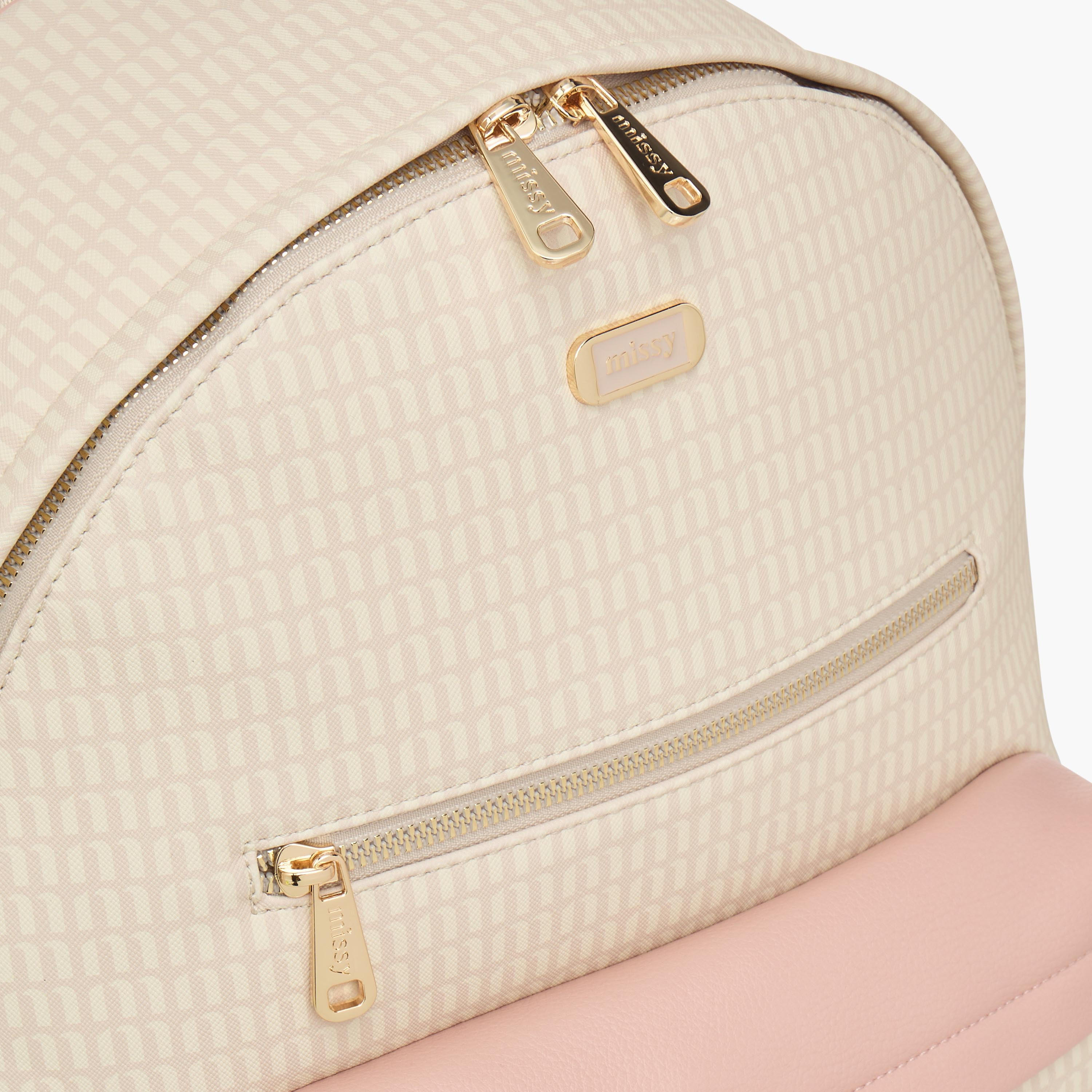 Missy Monogram Print Backpack with Adjustable Straps and Zip Closure - 32x16x41 cm-women-bagsandwallets-backpacks-image-6