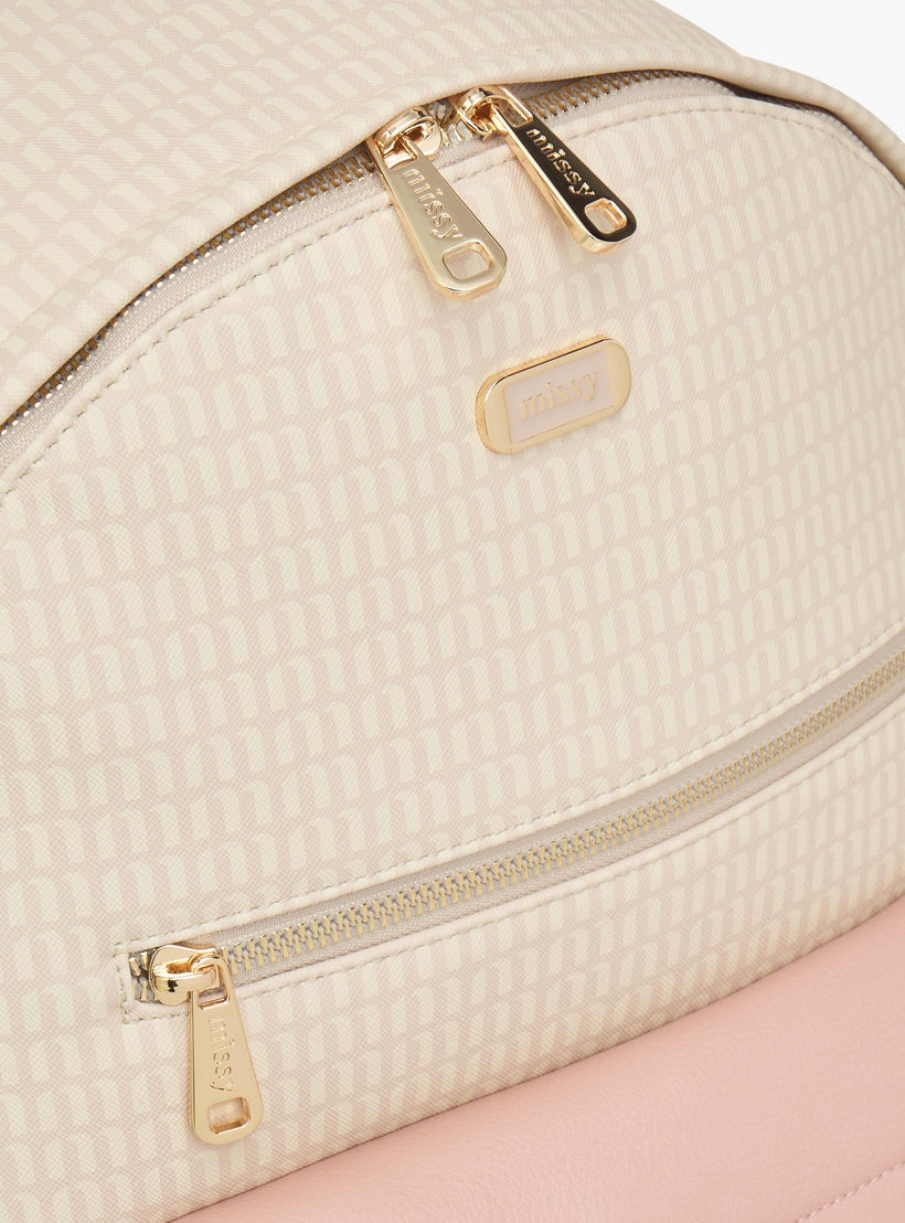 Missy Monogram Print Backpack with Adjustable Straps and Zip Closure - 32x16x41 cm-women-bagsandwallets-backpacks-image-6