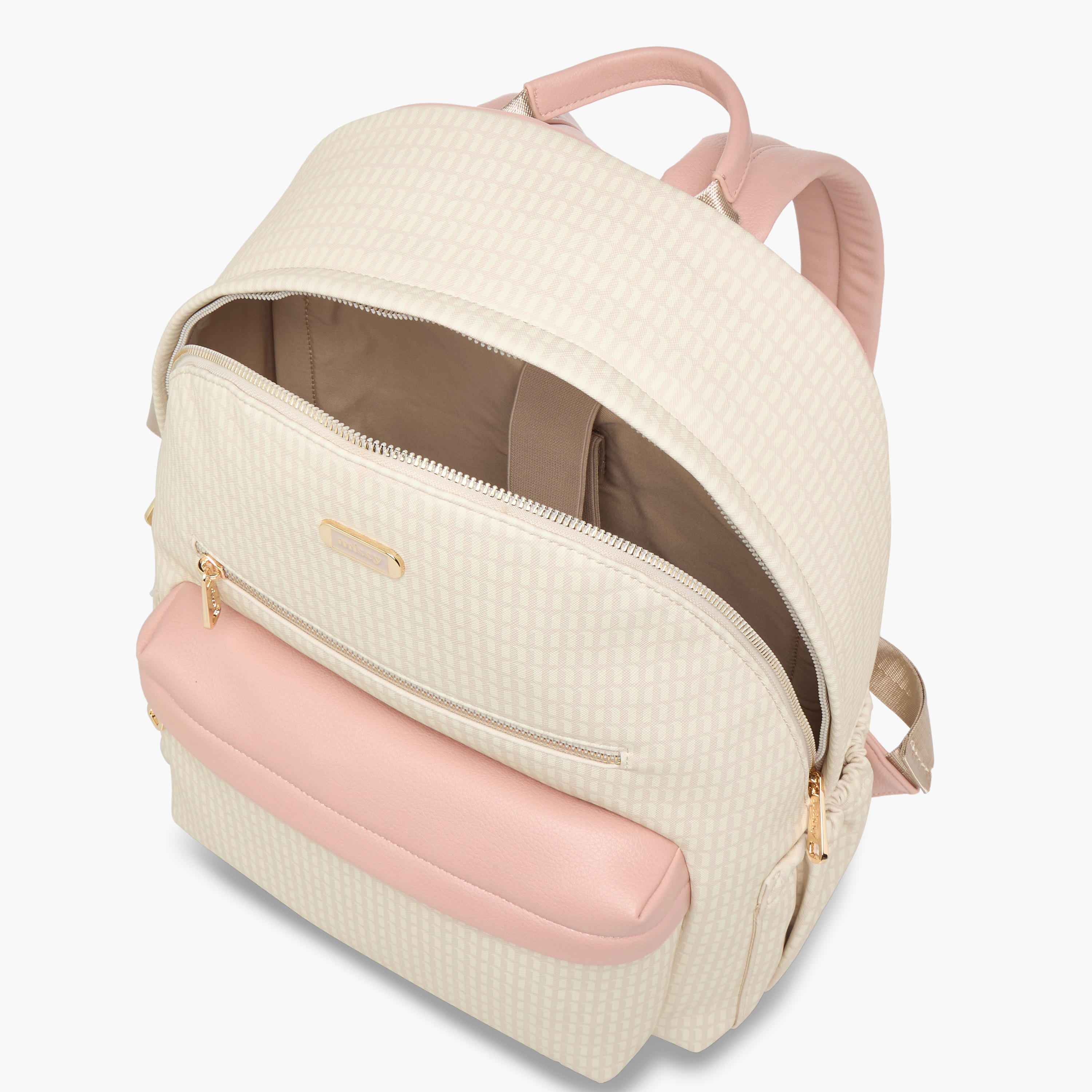 Missy Monogram Print Backpack with Adjustable Straps and Zip Closure - 32x16x41 cm-women-bagsandwallets-backpacks-image-8