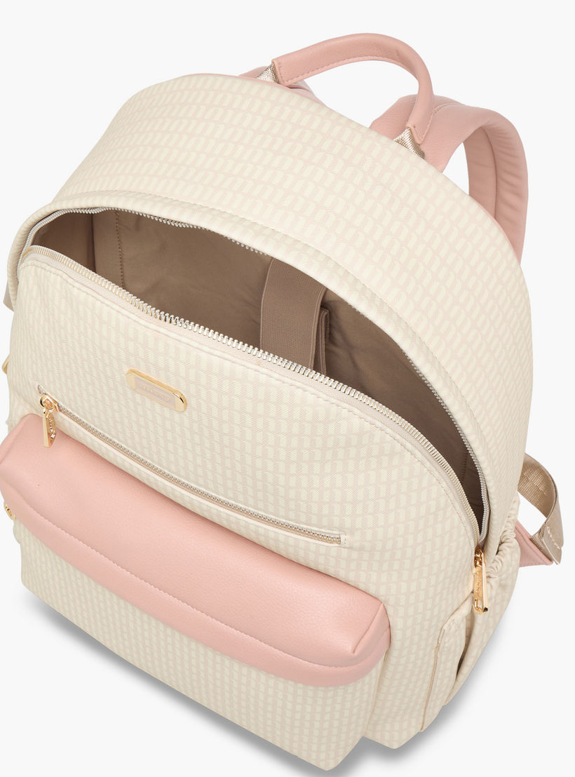 Missy Monogram Print Backpack with Adjustable Straps and Zip Closure - 32x16x41 cm-women-bagsandwallets-backpacks-image-8