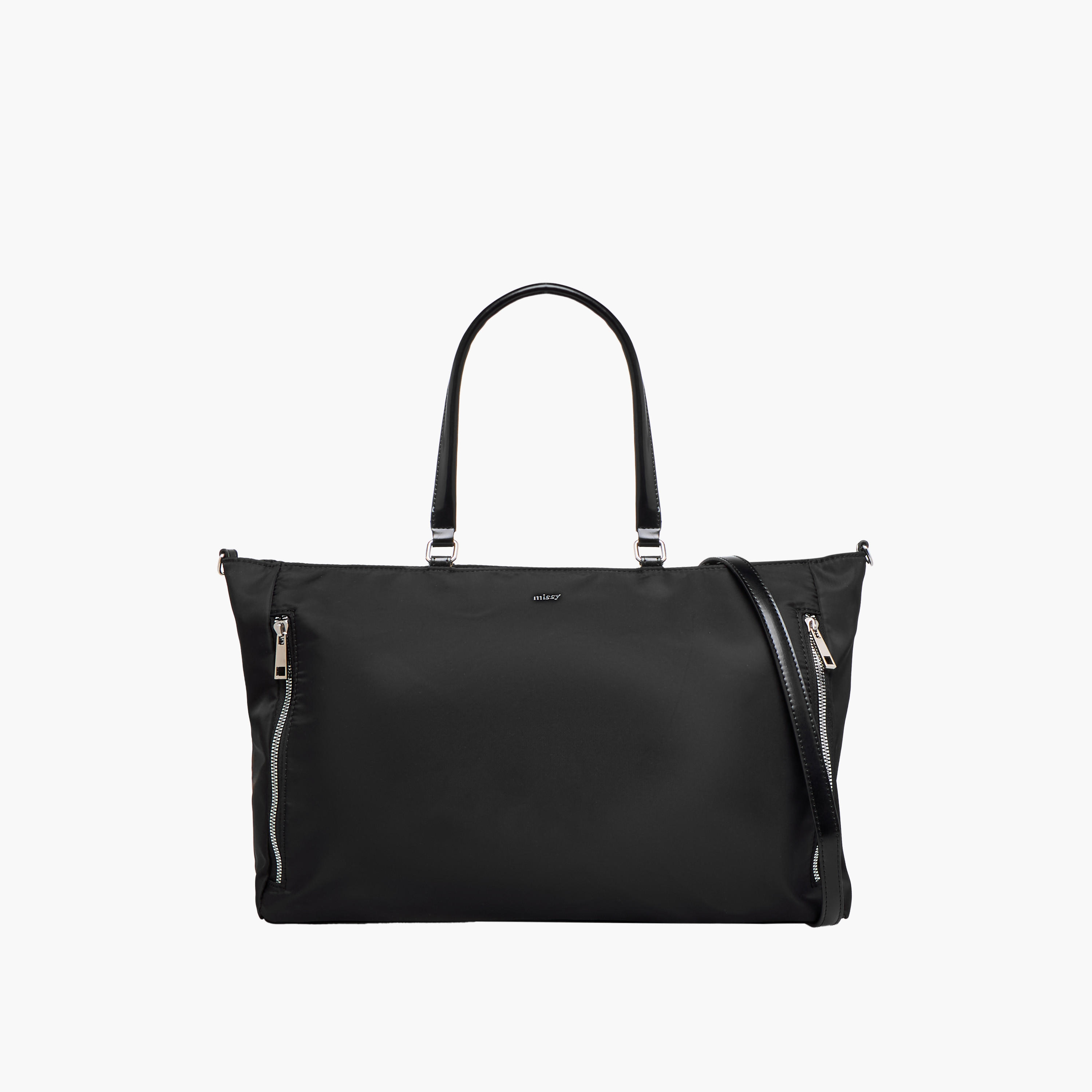 Missy Solid Tote Bag with Detachable Strap and Zip Closure-women-bagsandwallets-handbags-image-1