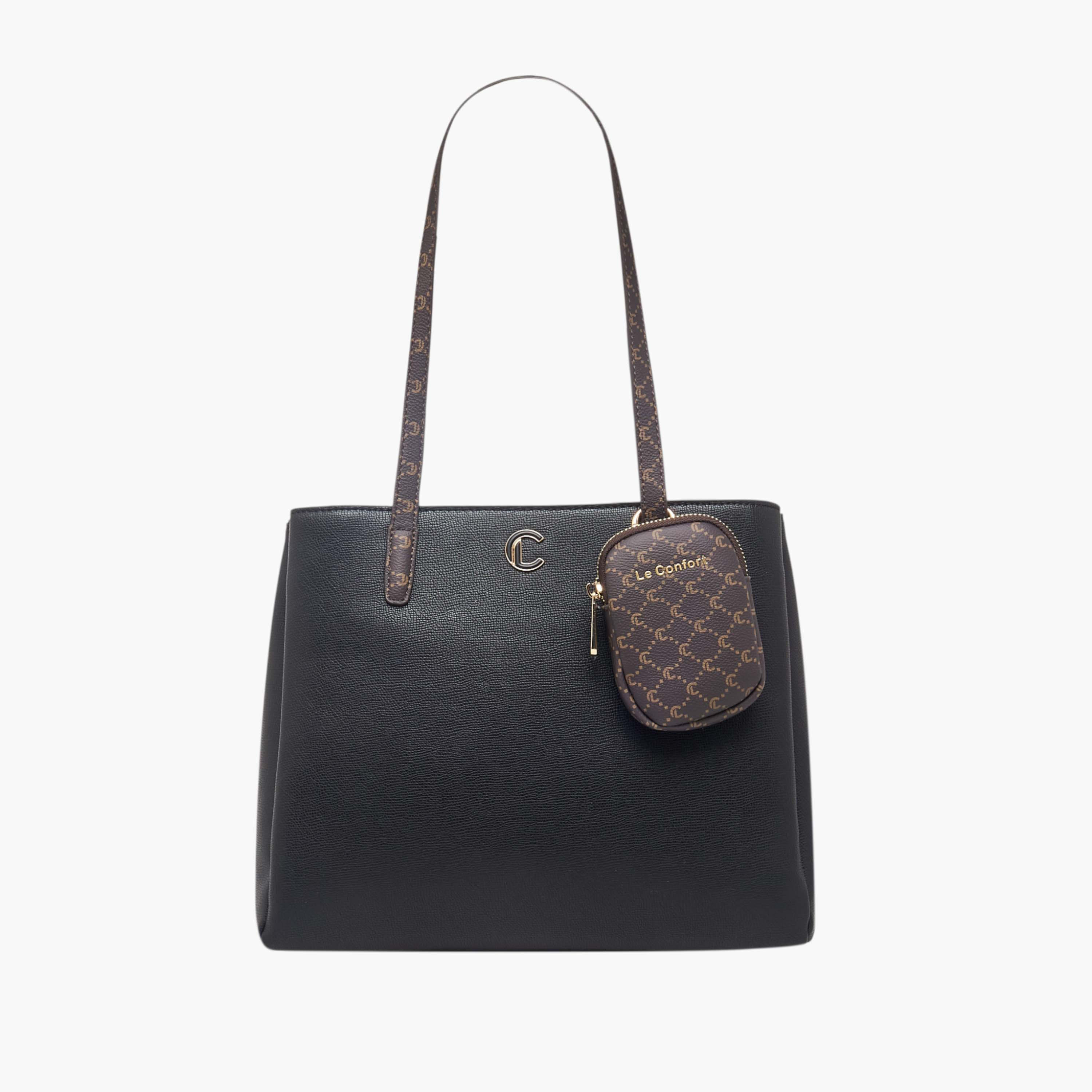 Le Confort Monogram Textured Tote Bag with Zip Closure and Pouch-women-bagsandwallets-handbags-image-1