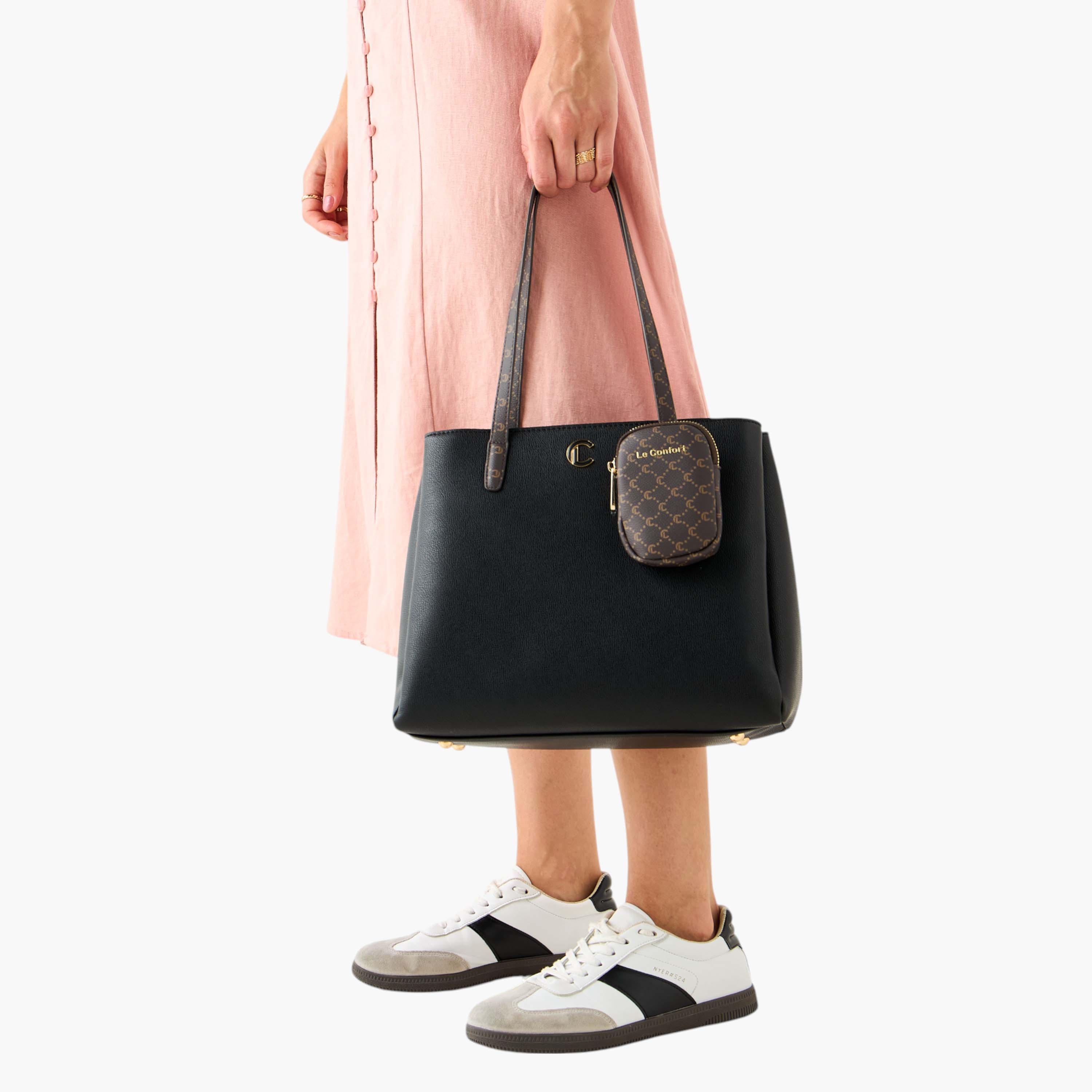 Le Confort Monogram Textured Tote Bag with Zip Closure and Pouch-women-bagsandwallets-handbags-image-2