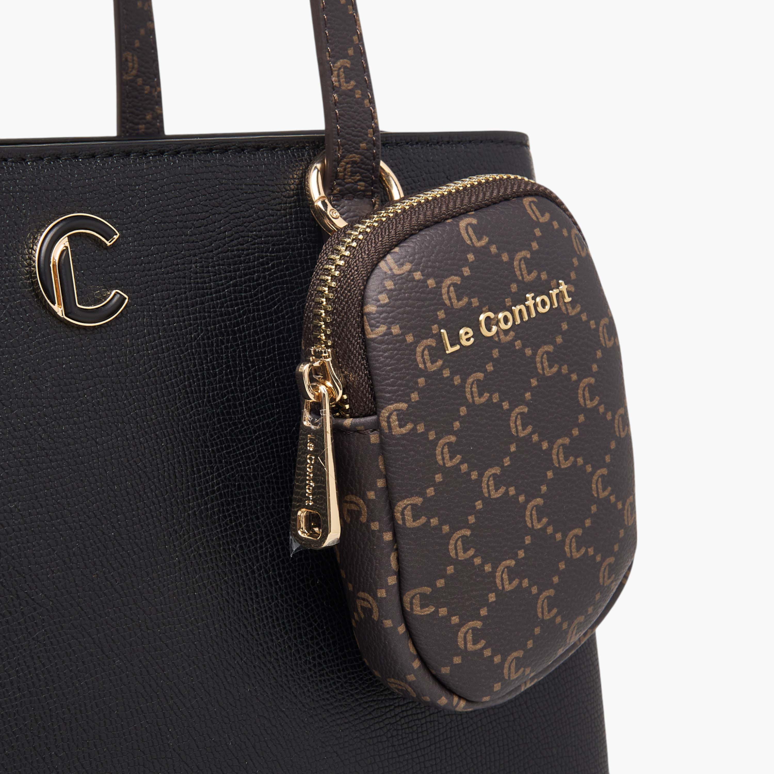 Le Confort Monogram Textured Tote Bag with Zip Closure and Pouch-women-bagsandwallets-handbags-image-5