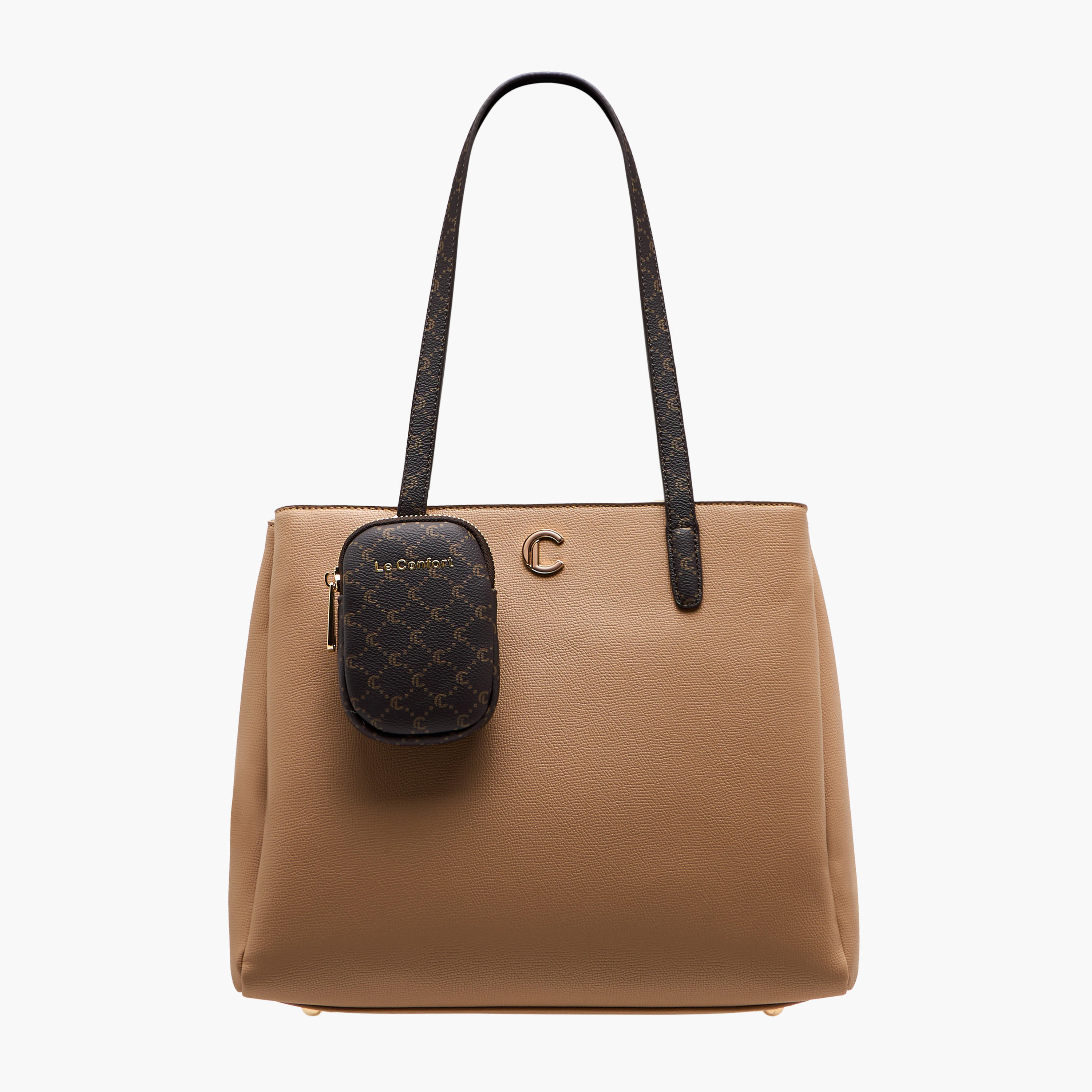 شنطة توتي بملمس مونوجرام بارز وإغلاق بسحاب مع محفظة من لو كونفورت-women-bagsandwallets-handbags-image-1