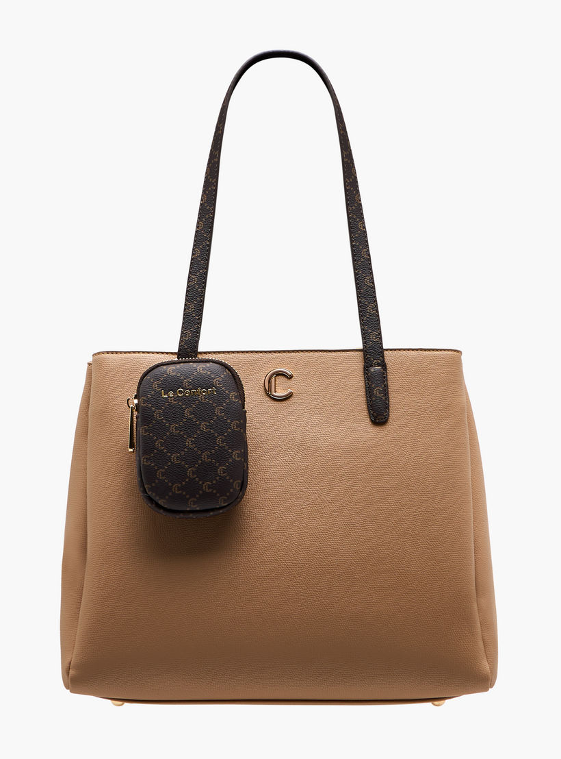 شنطة توتي بملمس مونوجرام بارز وإغلاق بسحاب مع محفظة من لو كونفورت-women-bagsandwallets-handbags-image-1