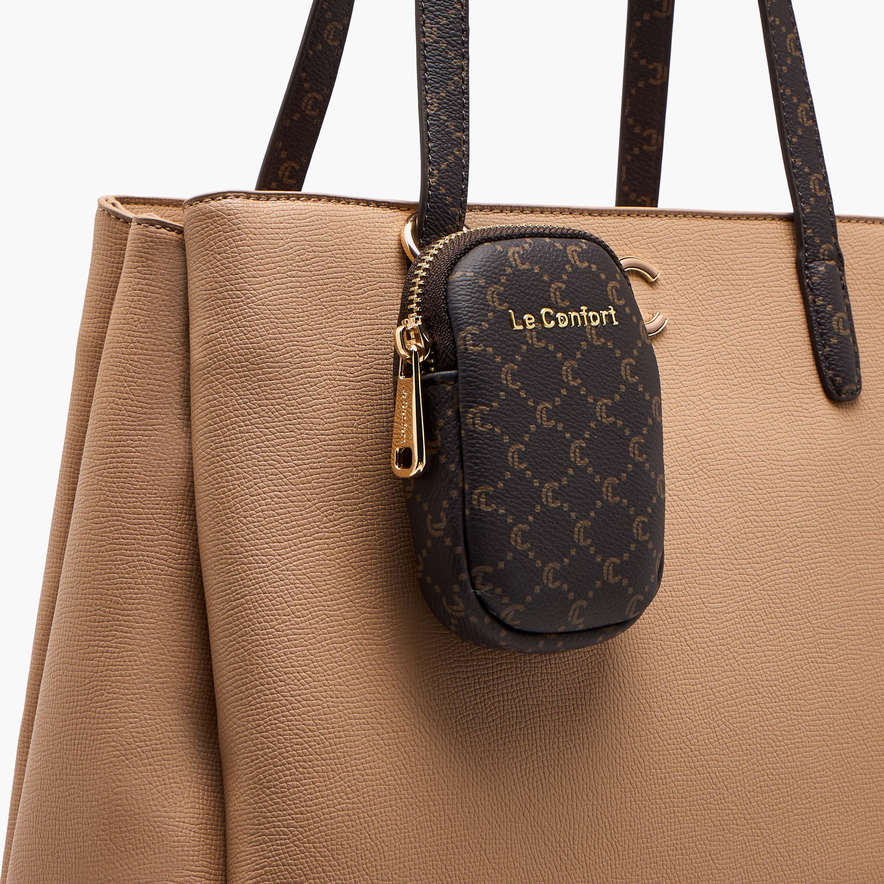 شنطة توتي بملمس مونوجرام بارز وإغلاق بسحاب مع محفظة من لو كونفورت-women-bagsandwallets-handbags-image-6