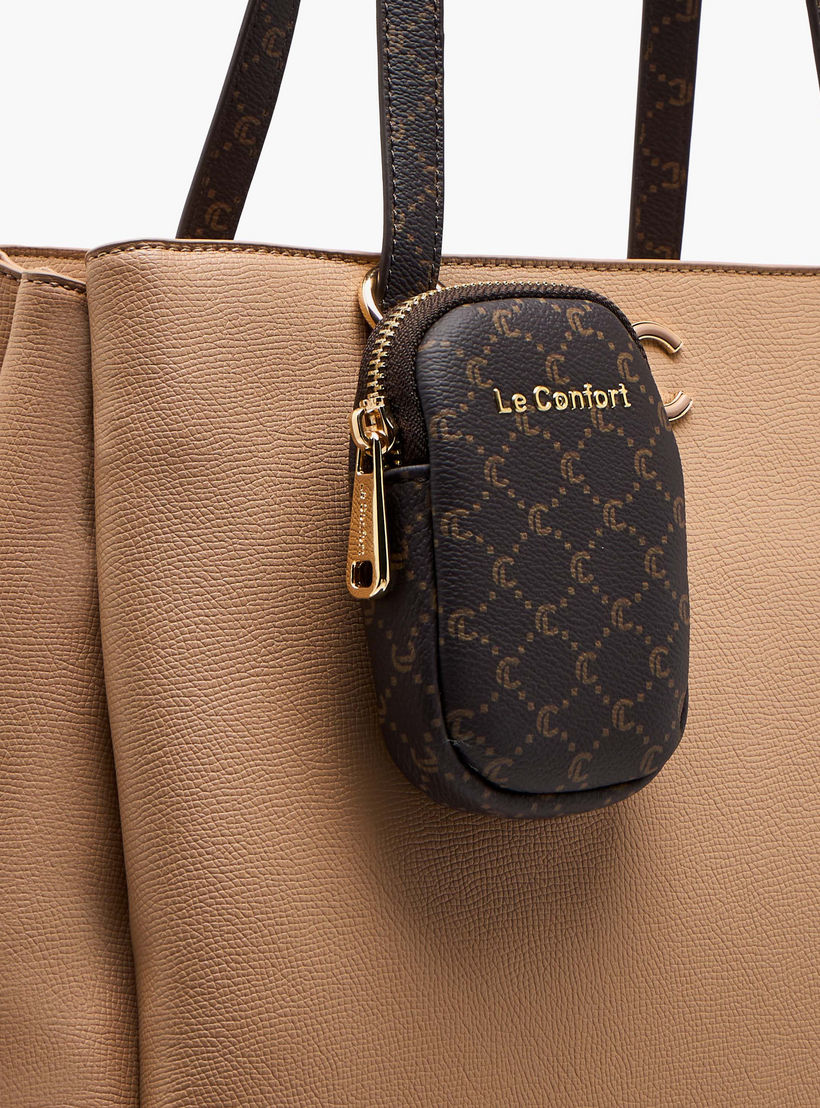 شنطة توتي بملمس مونوجرام بارز وإغلاق بسحاب مع محفظة من لو كونفورت-women-bagsandwallets-handbags-image-6